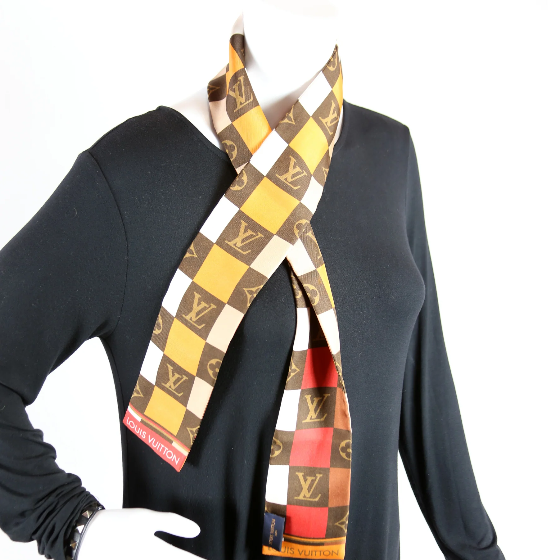 Monogram/Check Bandeau Silk Scarf Brown - Image 6