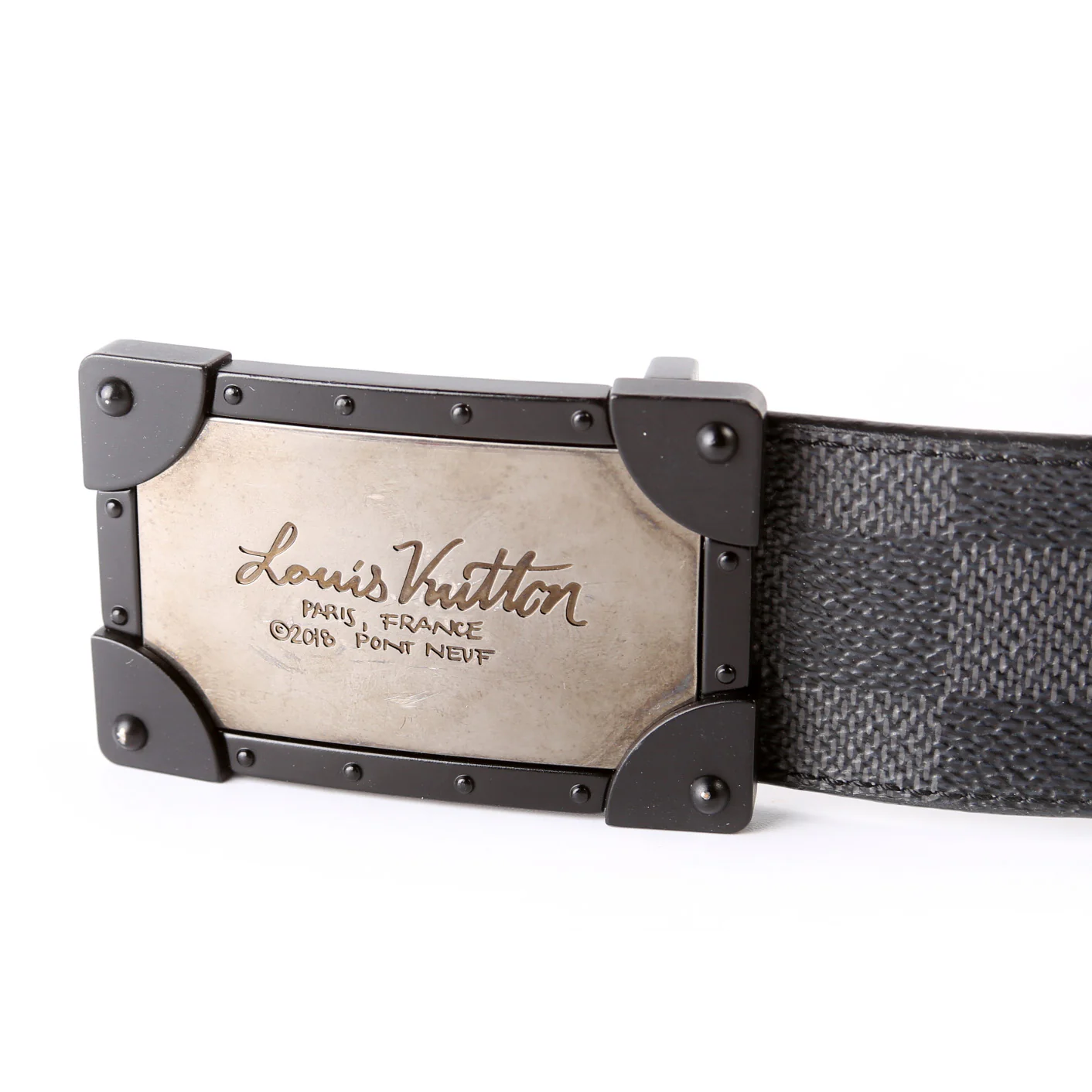 Neo Trunk Buckle Damier Graphite/Leather Reversible Belt Size 95/38 - Image 6