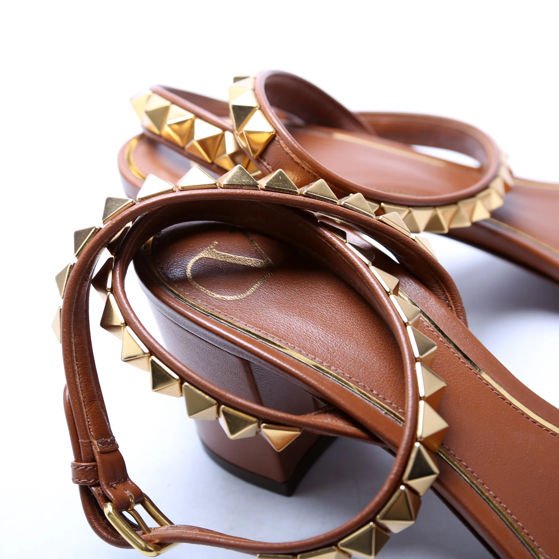No Limi Rockstud Block Heels Size 39 Brown - Image 5