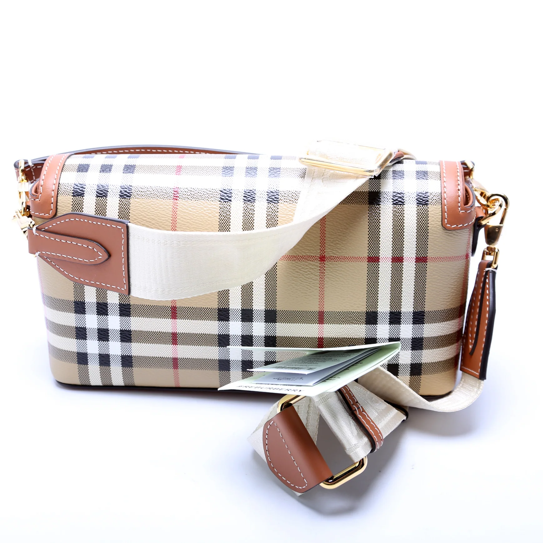 Note Top Handle Crossbody Check Coated Canvas - Image 3