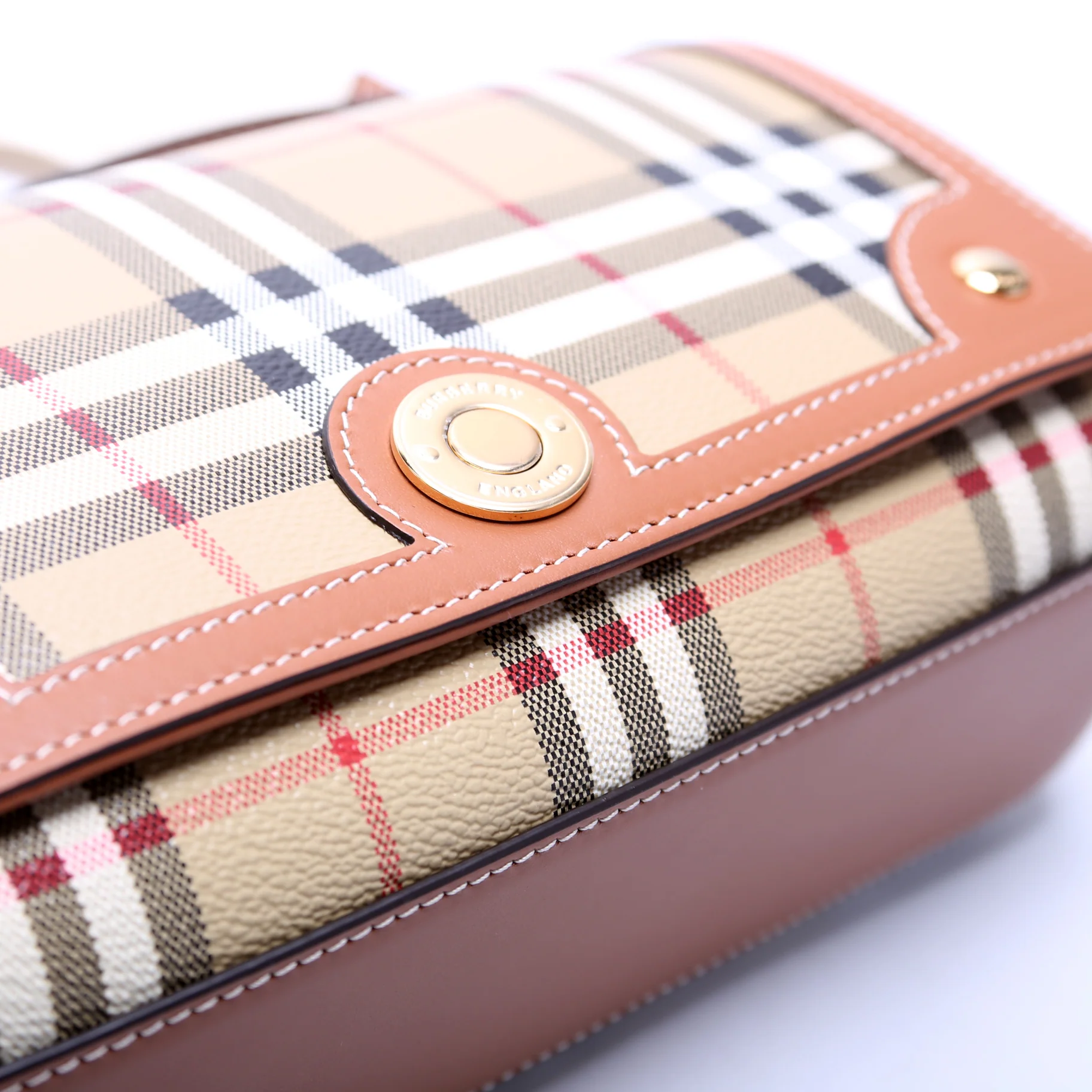 Note Top Handle Crossbody Check Coated Canvas - Image 6