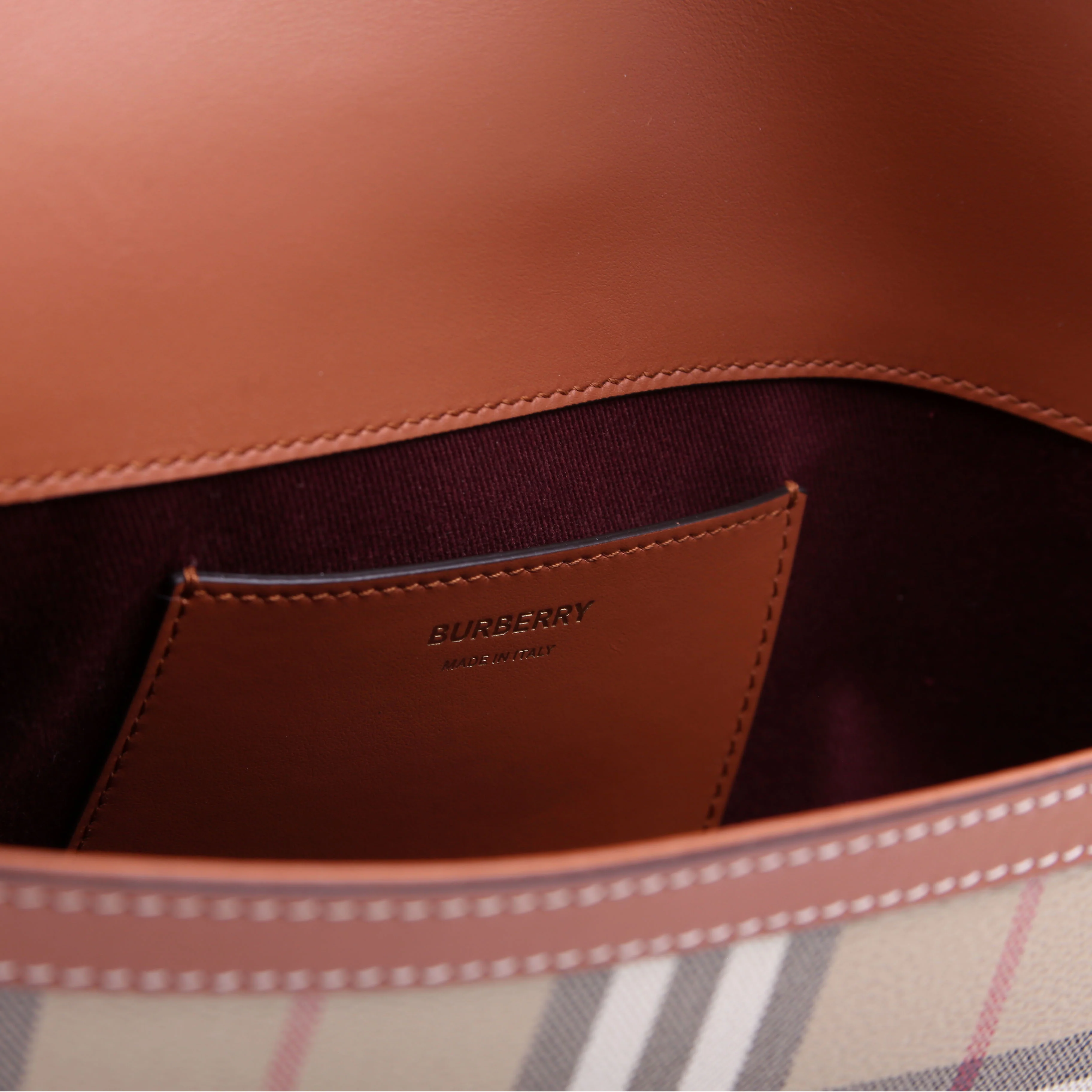 Note Top Handle Crossbody Check Coated Canvas Brown - Image 9