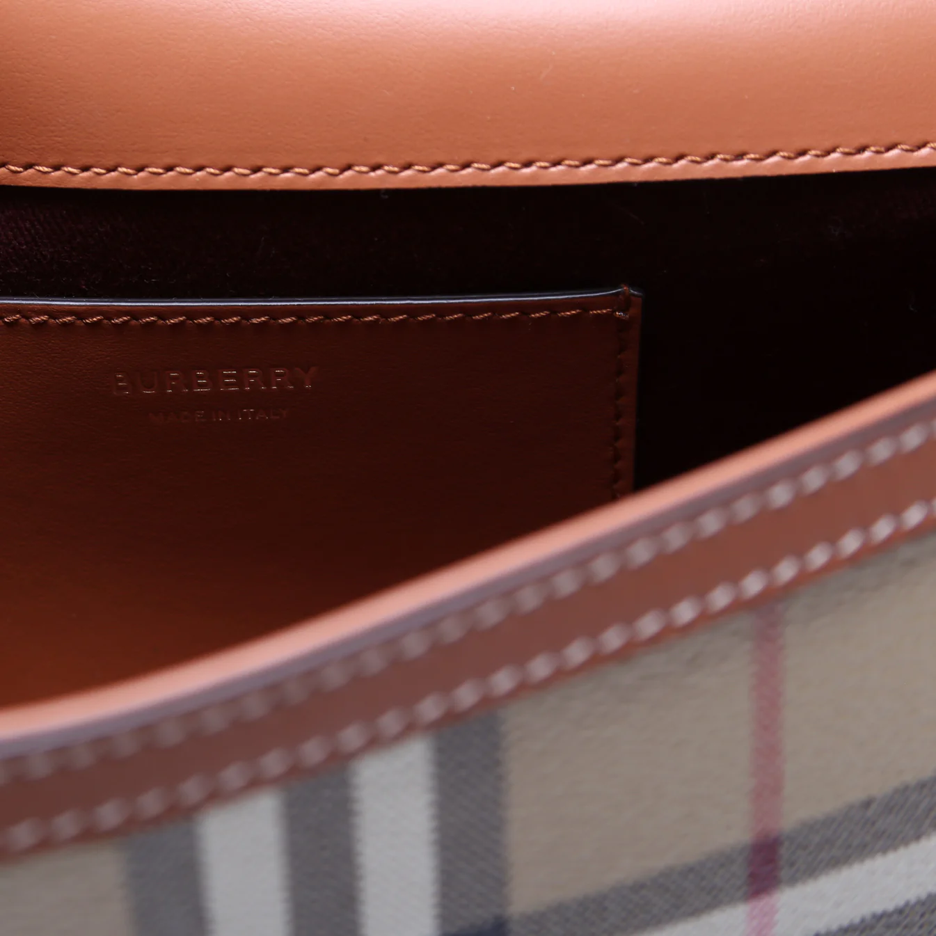 Note Top Handle Crossbody Check Coated Canvas Brown - Image 9