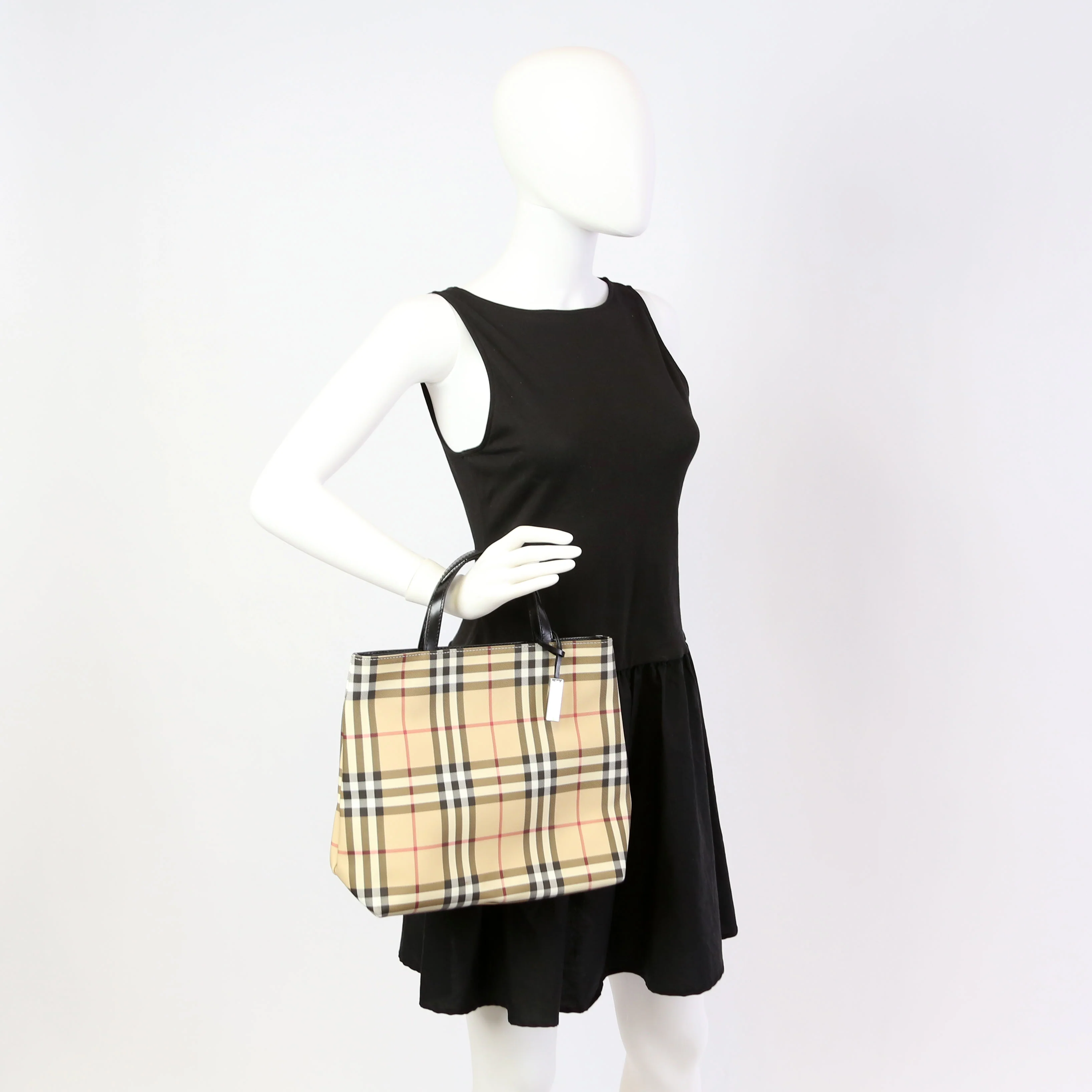Nova Check Coated Canvas Tote Tan/Black - Image 13