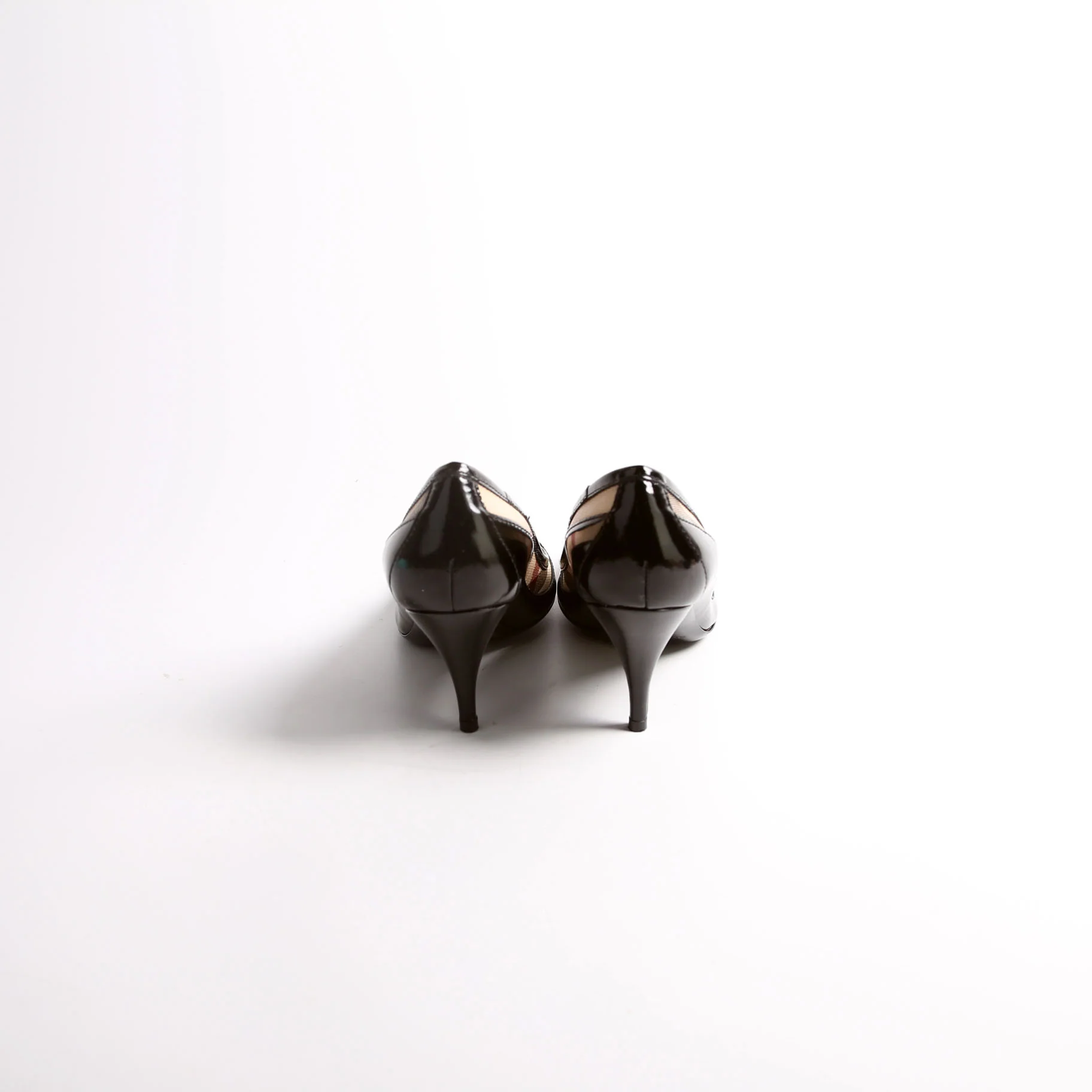 Nova Check Patent Kitten Heels Size 36 Black/Beige - Image 4