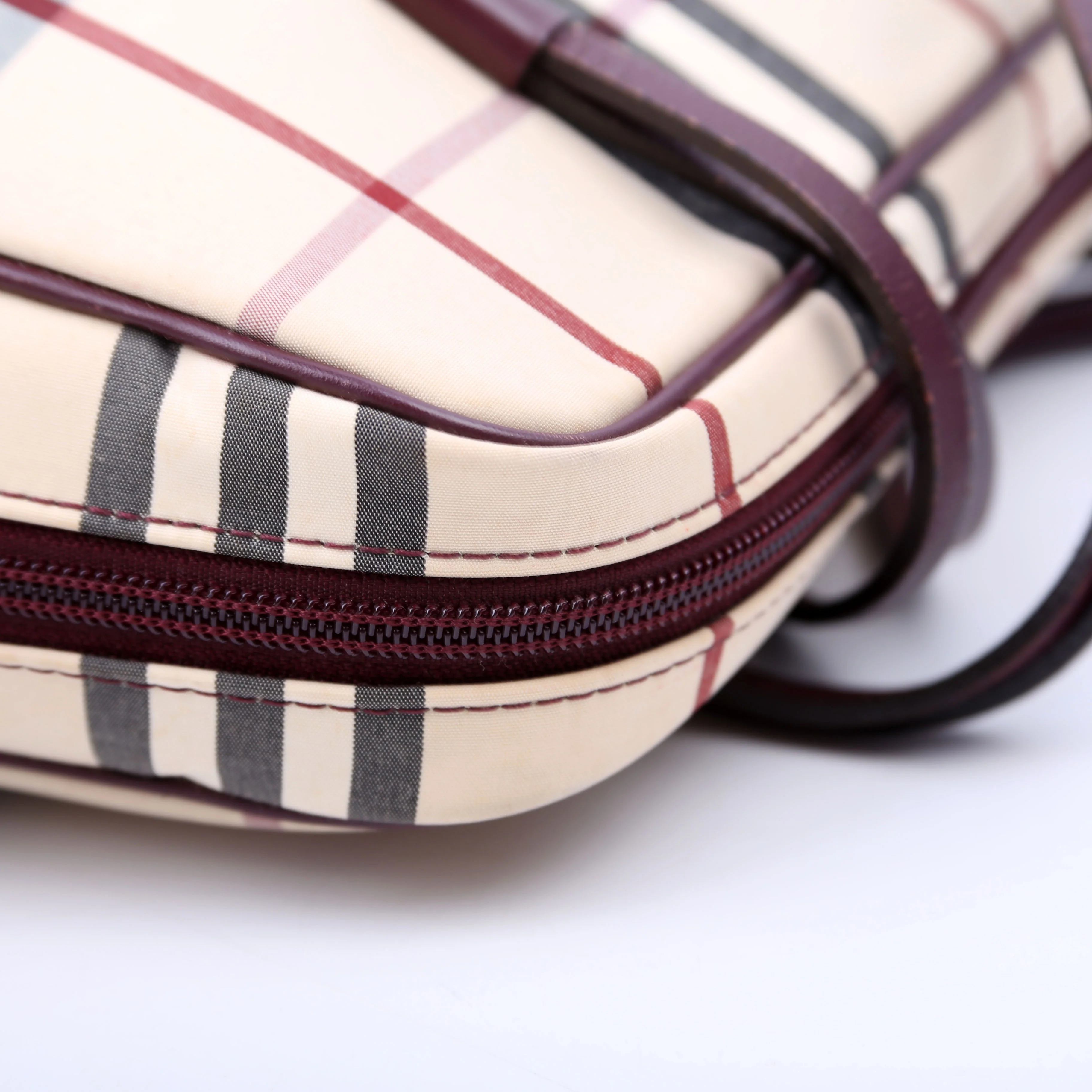 Nova Check Velvet Satchel Burgundy - Image 10