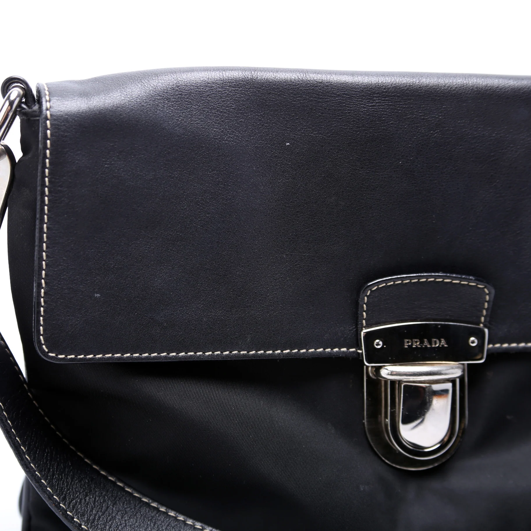 Nylon/Leather Pushlock Shoulder Bag - Image 5