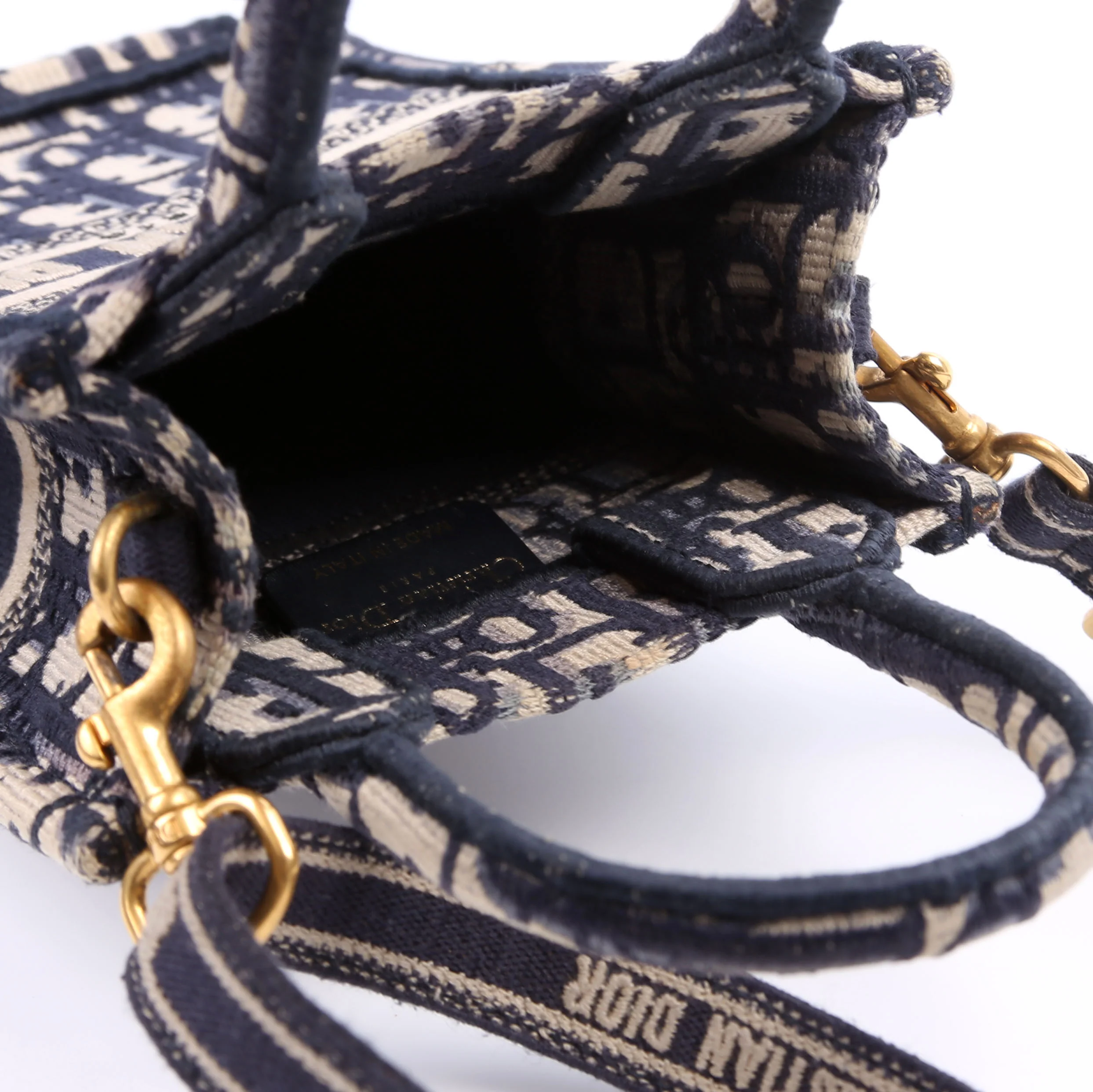 Oblique Mini Book Tote Phone Bag With Strap Navy/Beige - Image 10