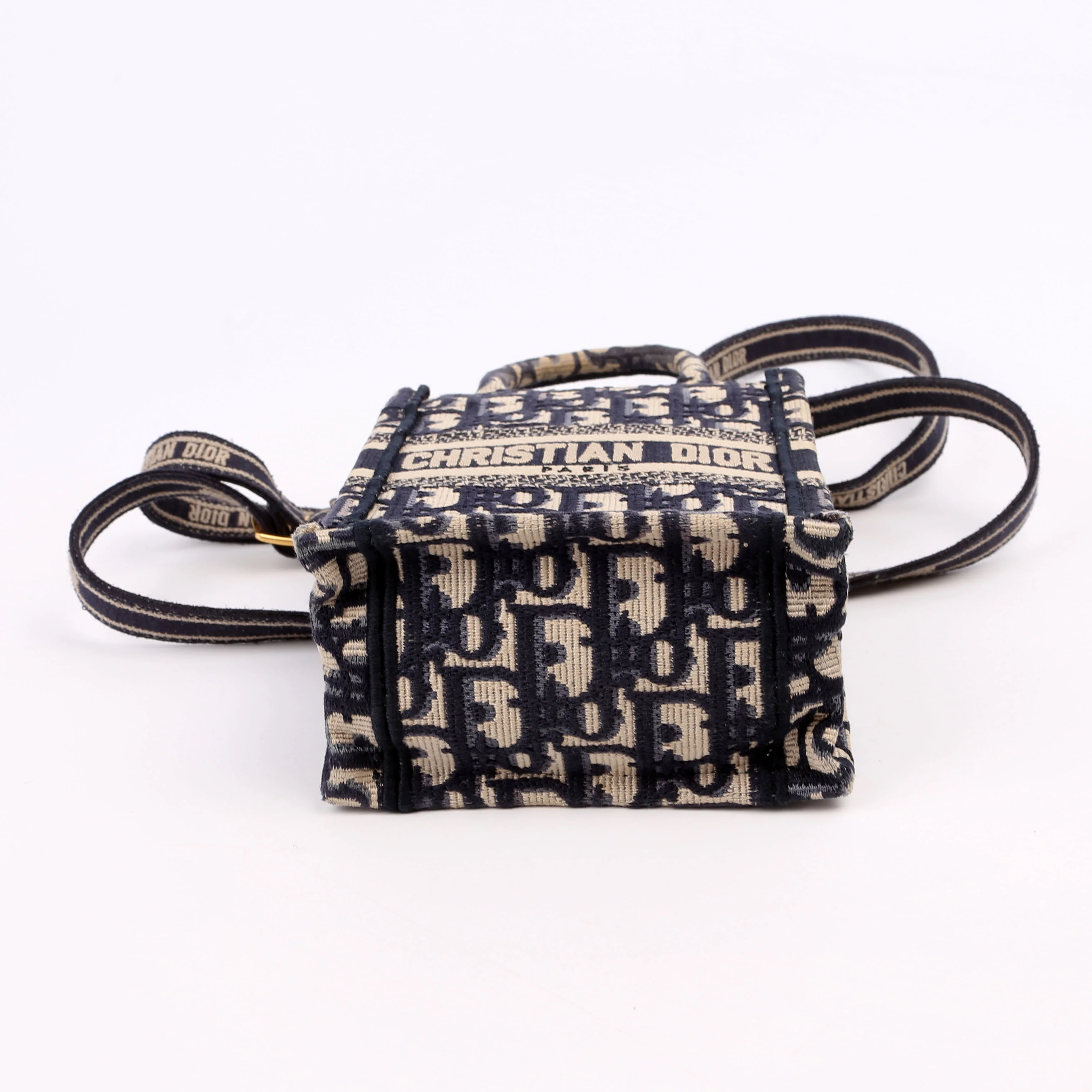 Oblique Mini Book Tote Phone Bag With Strap Navy/Beige - Image 5