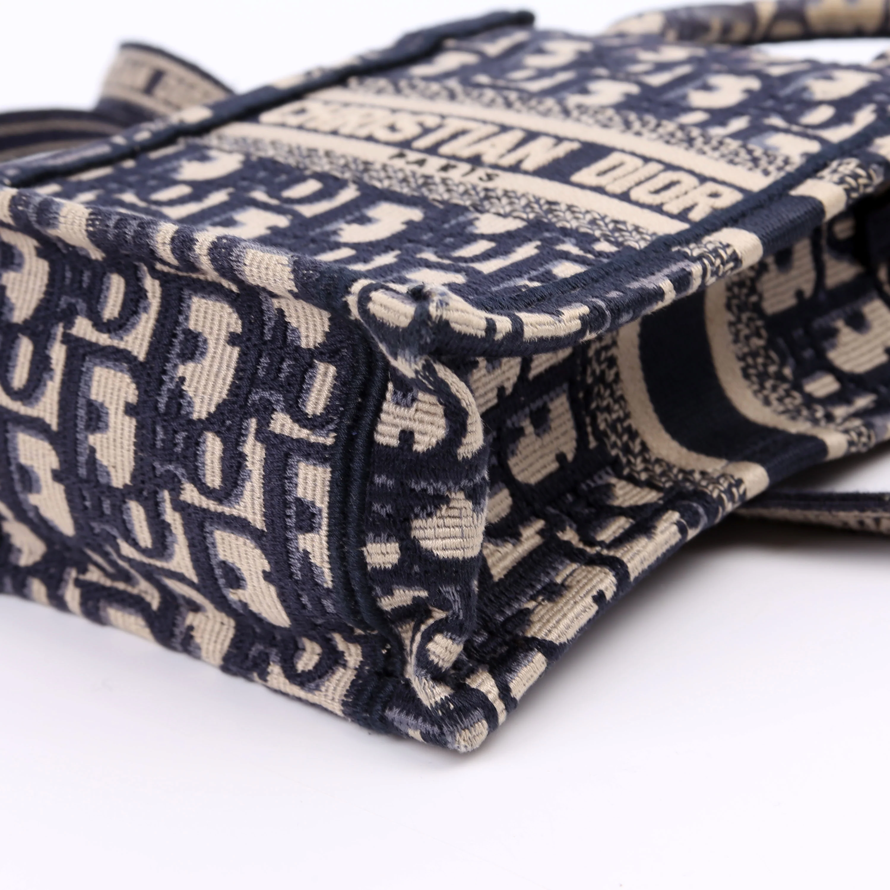 Oblique Mini Book Tote Phone Bag With Strap Navy/Beige - Image 7