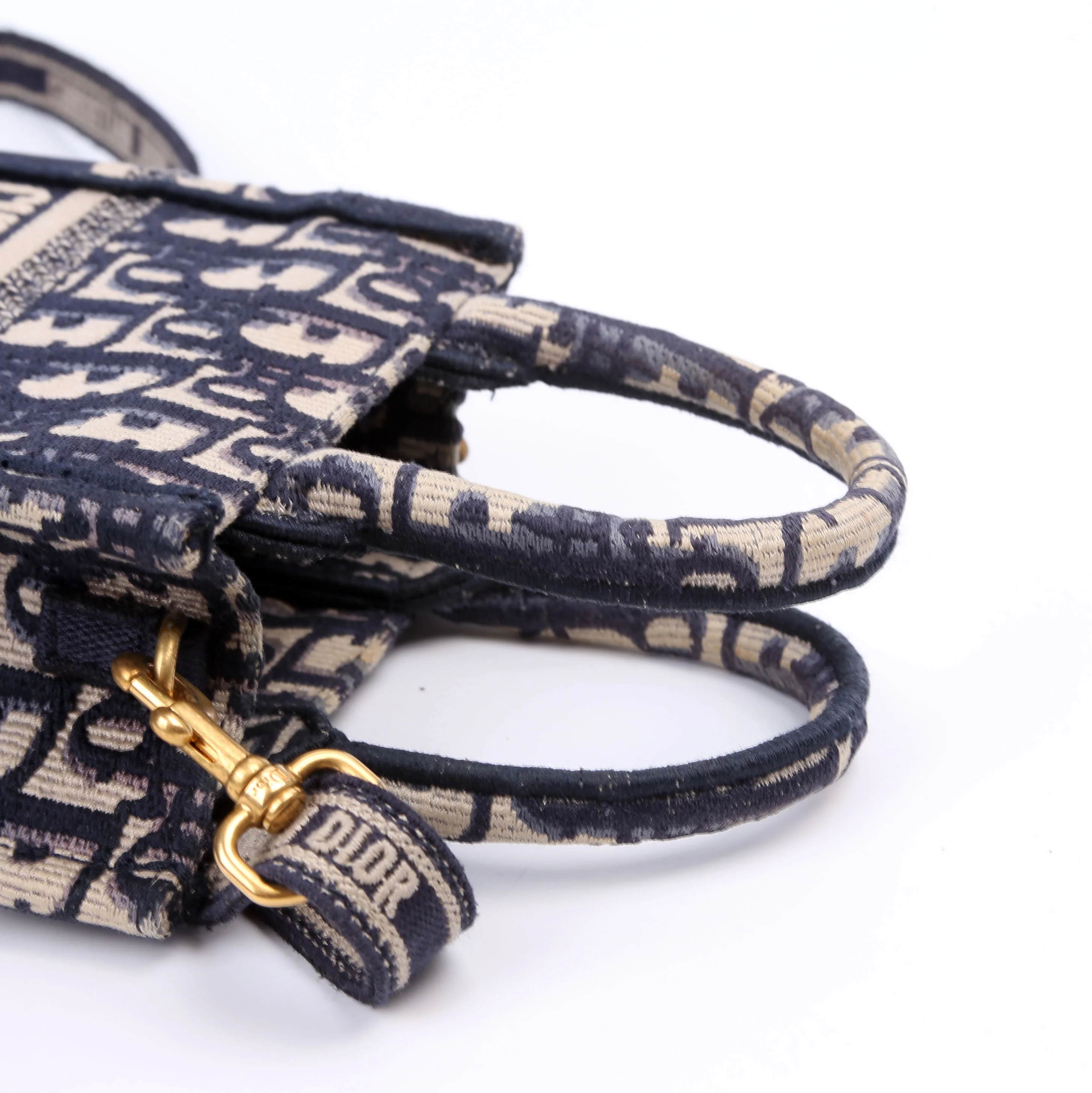 Oblique Mini Book Tote Phone Bag With Strap Navy/Beige - Image 8