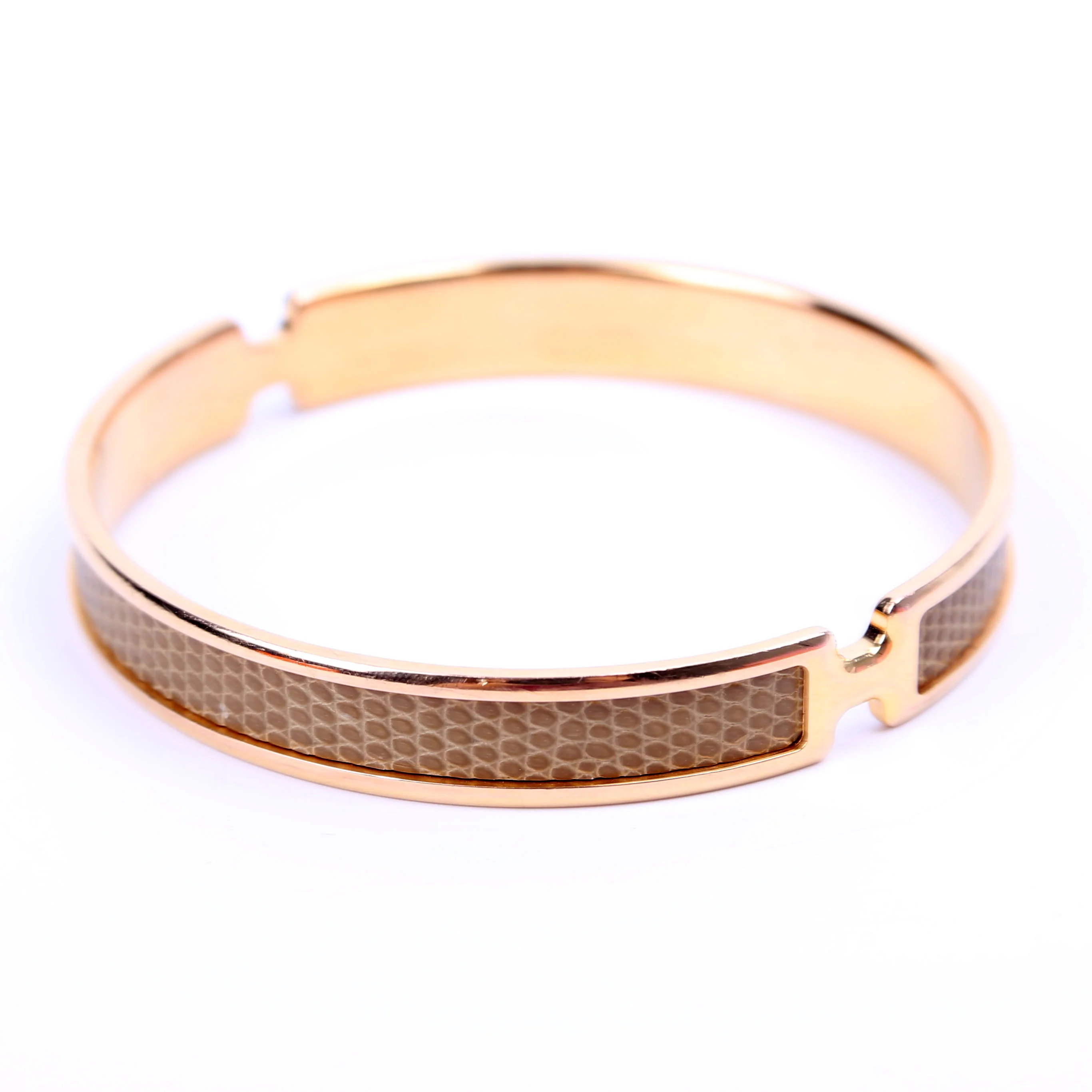 Olympe Lizard H Narrow Bracelet Green/Gold - Image 2