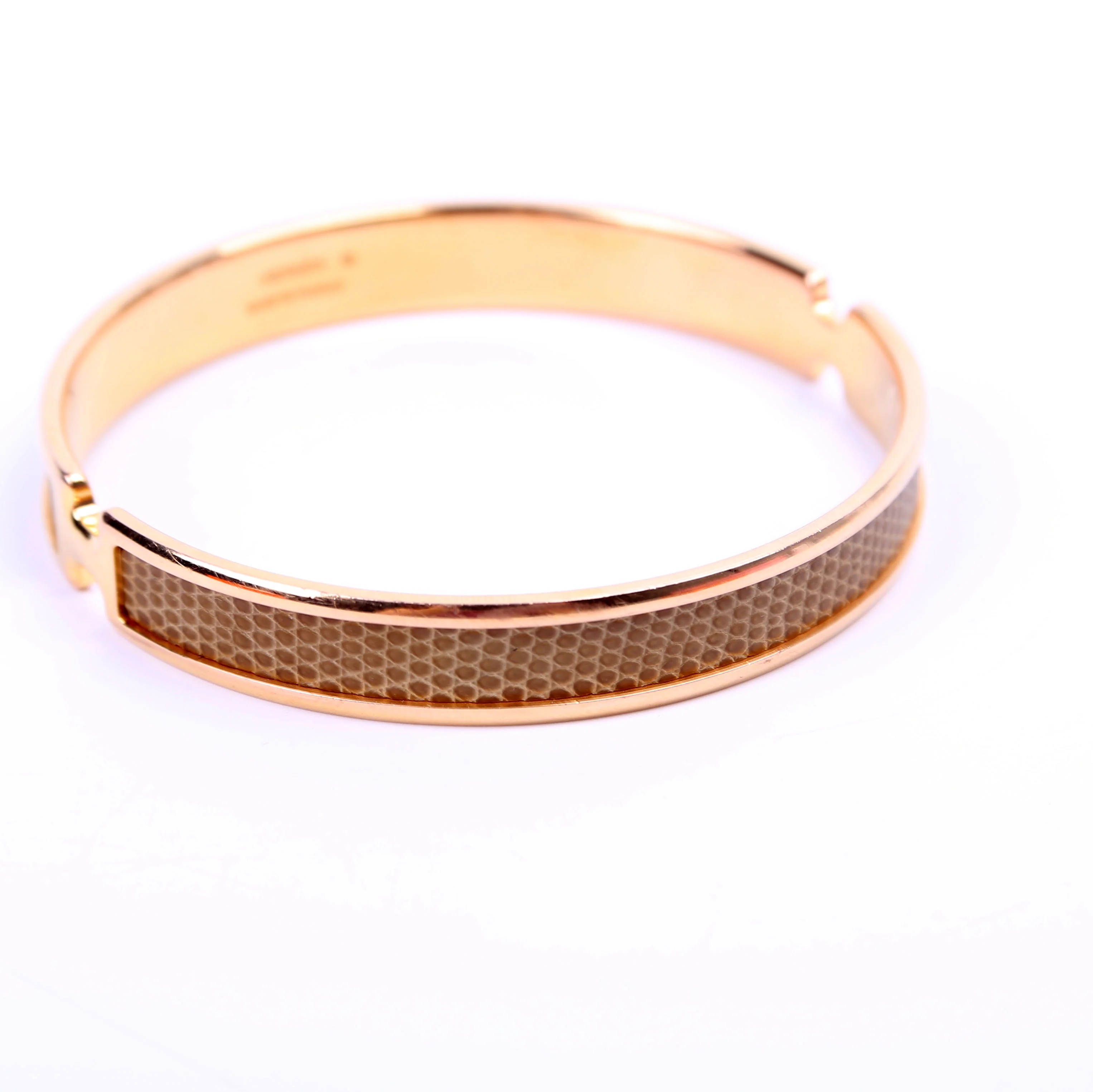 Olympe Lizard H Narrow Bracelet Green/Gold - Image 3