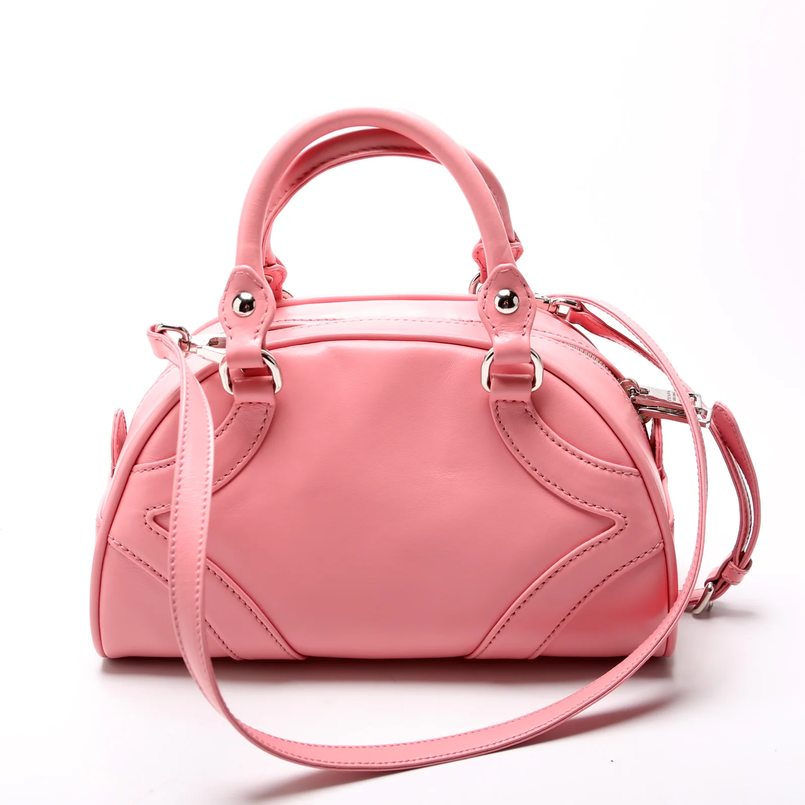 1BB071 Soft Calfskin Monochrome Bowling Bag Pink - Image 3