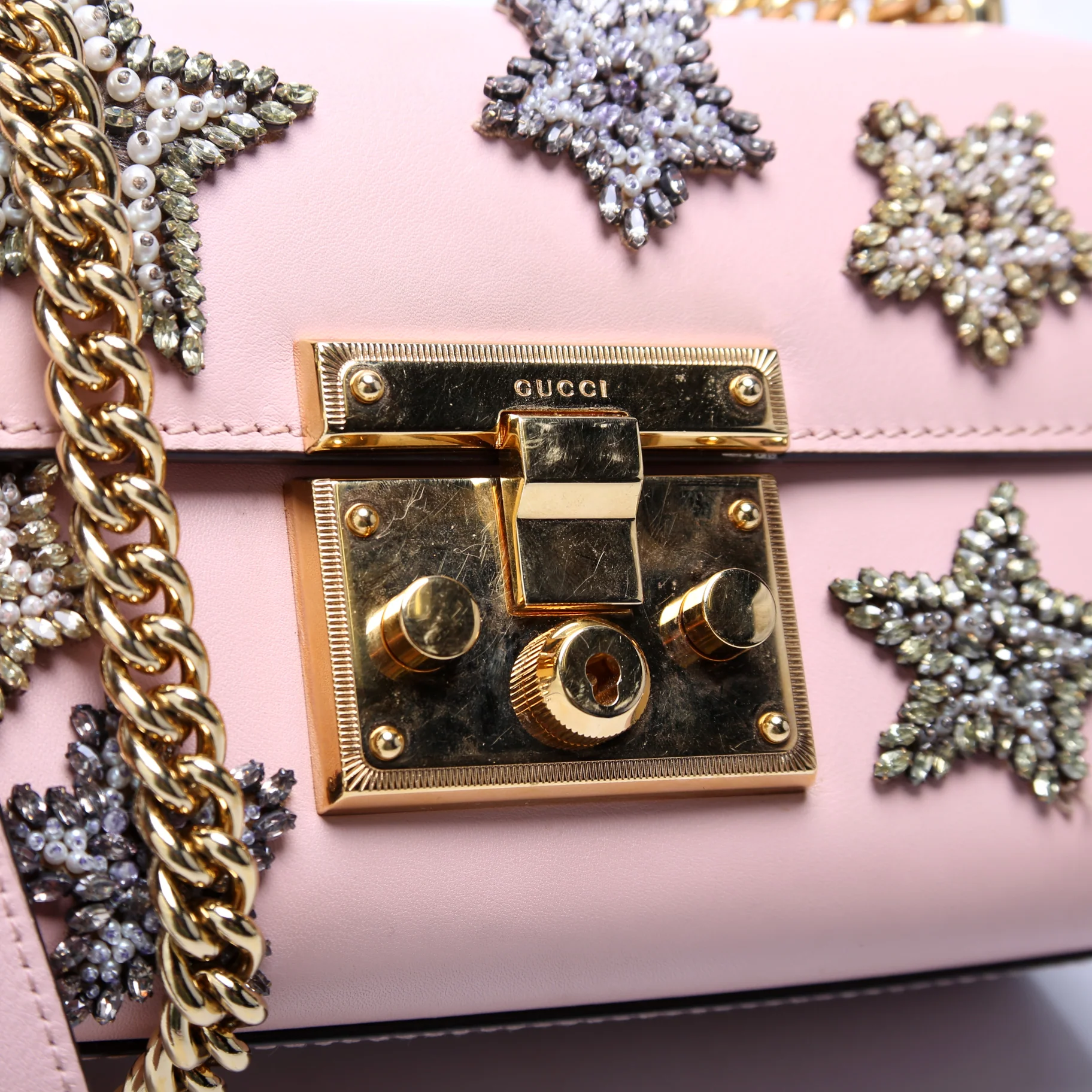 ON HOLD 432182 Padlock Embroidered Star Leather Small Pink - Image 6
