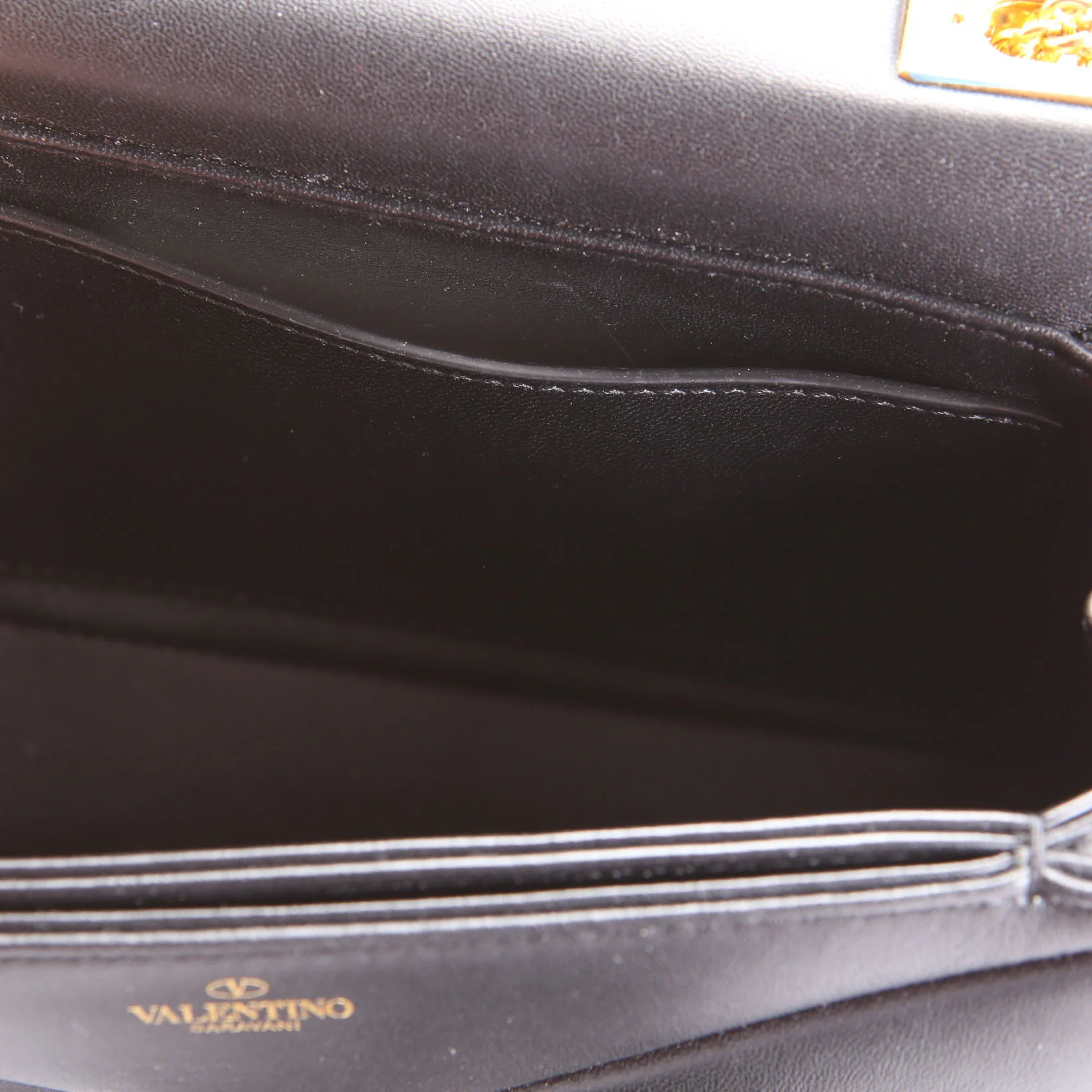 One Stud Nappa Leather Chain Clutch Black/Gold - Image 11