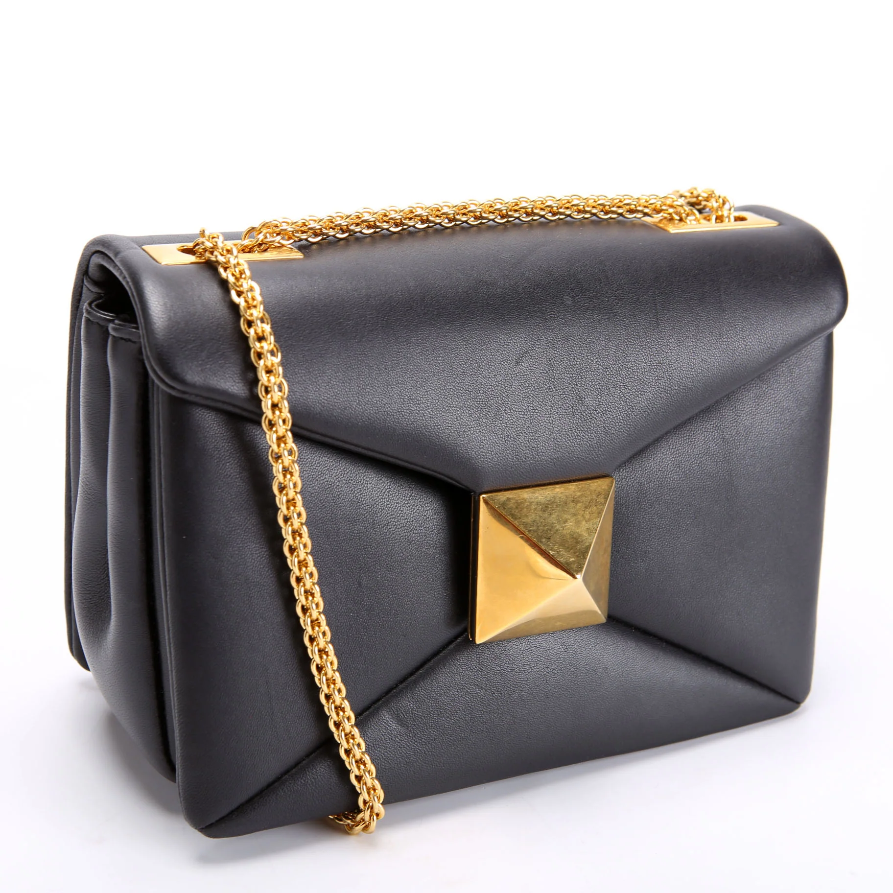 One Stud Nappa Leather Chain Clutch Black/Gold - Image 2