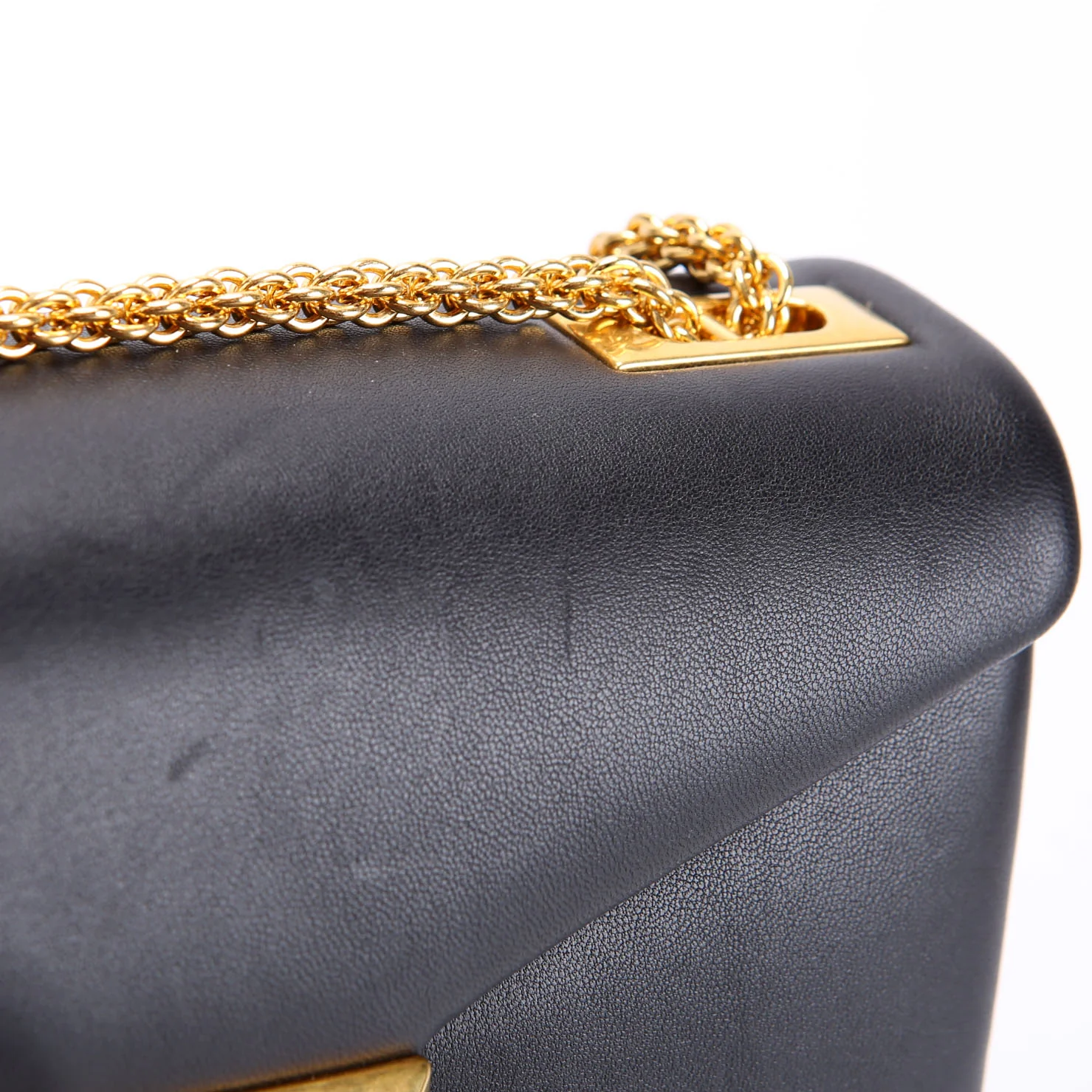 One Stud Nappa Leather Chain Clutch Black/Gold - Image 5