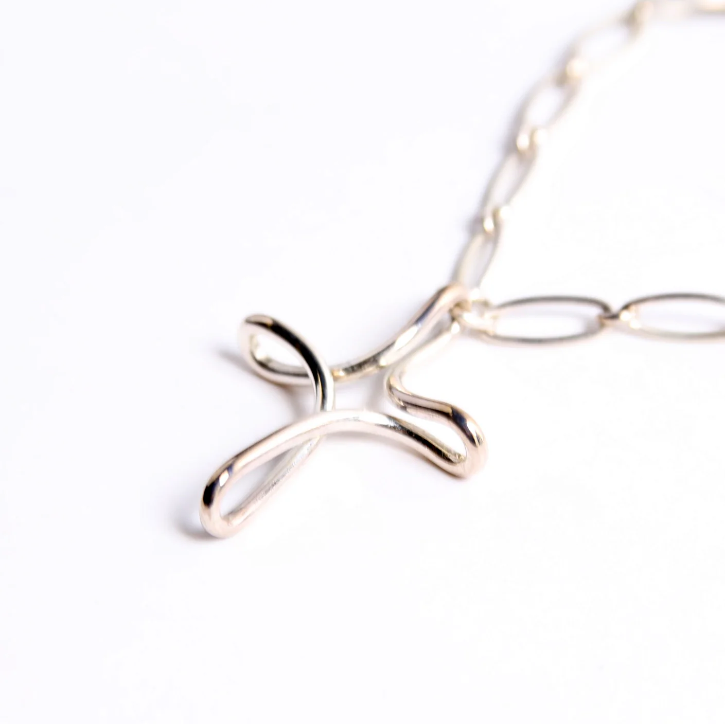 Open Cross Oval Chain Necklace 925 - Image 5