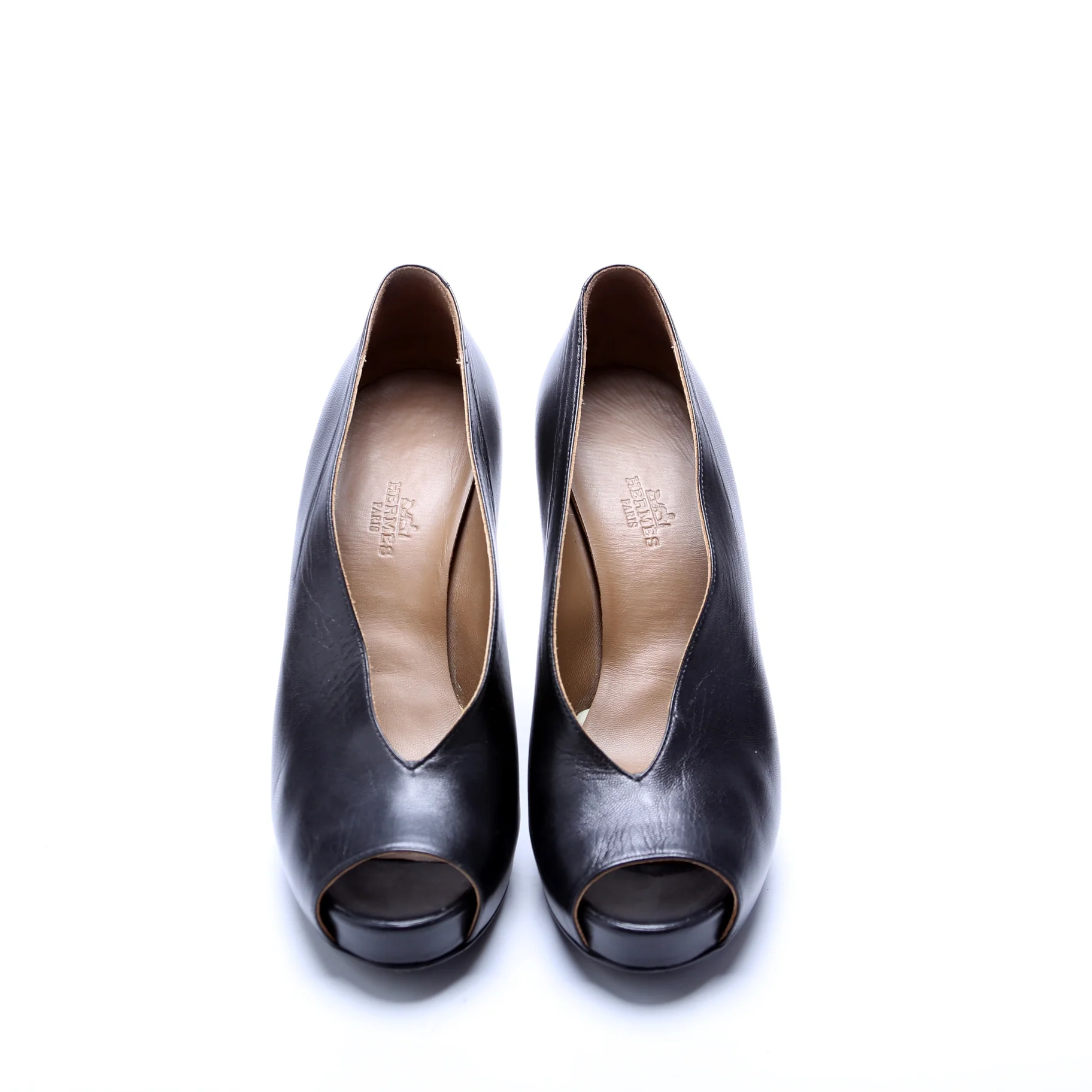 Open Toe Leather Pumps Size 38 Black - Image 2
