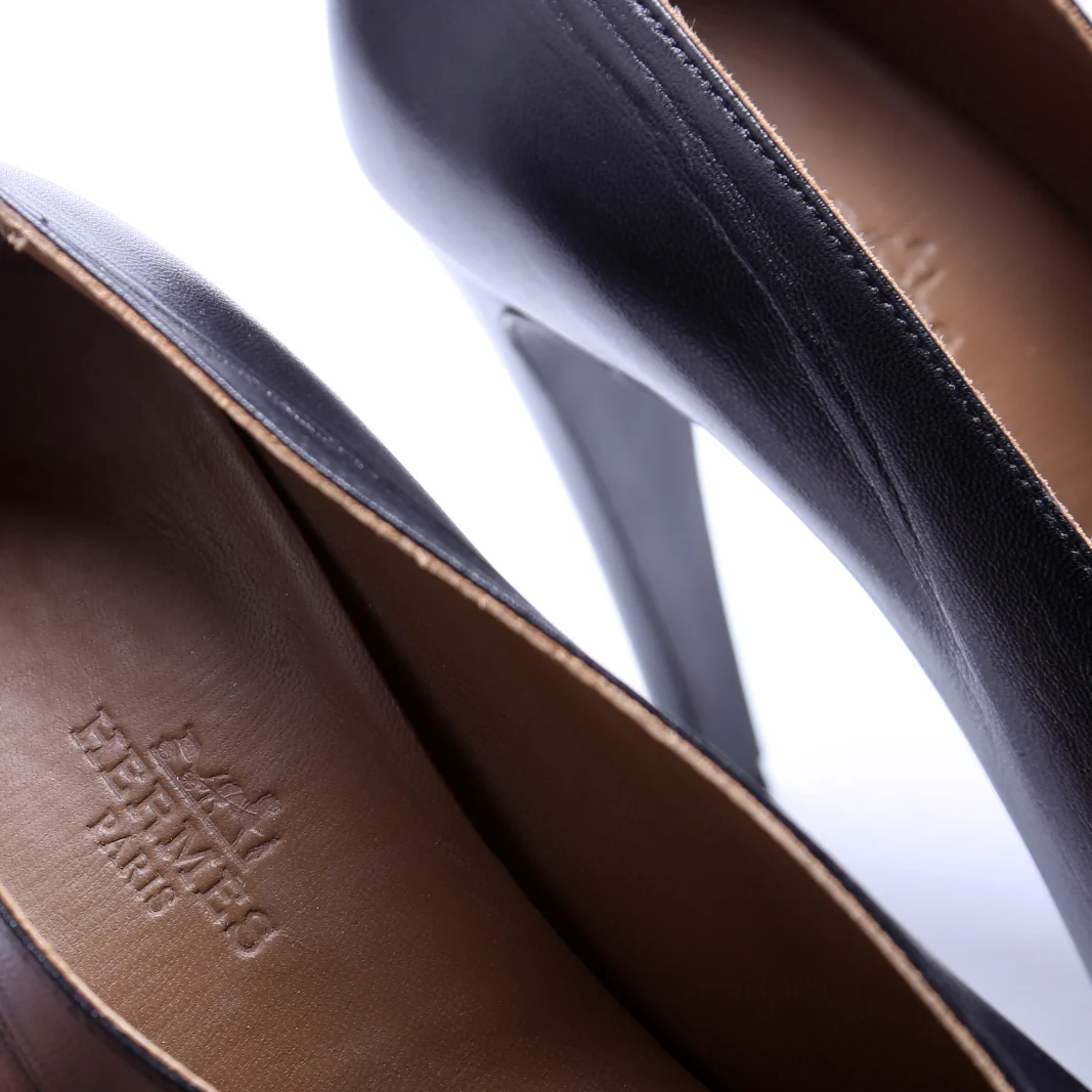 Open Toe Leather Pumps Size 38 Black - Image 5