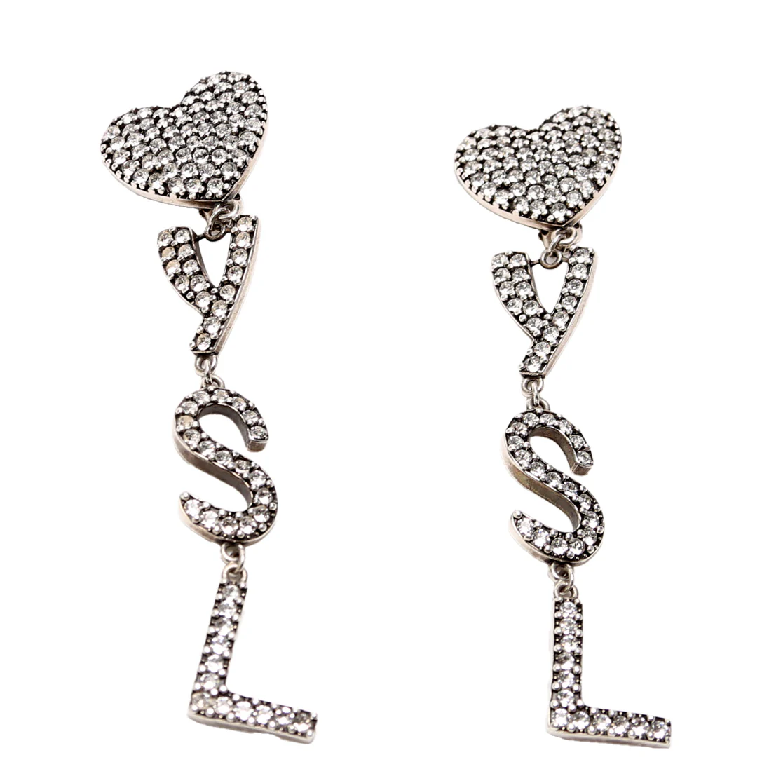 Opyum Crystal Heart Clip On Earrings Silver
