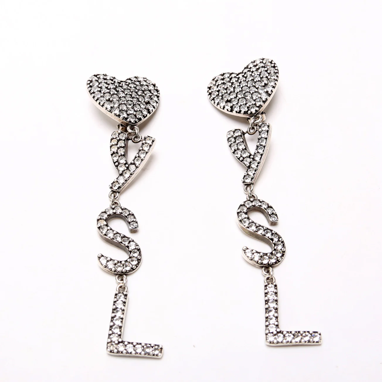 Opyum Crystal Heart Clip On Earrings Silver - Image 2