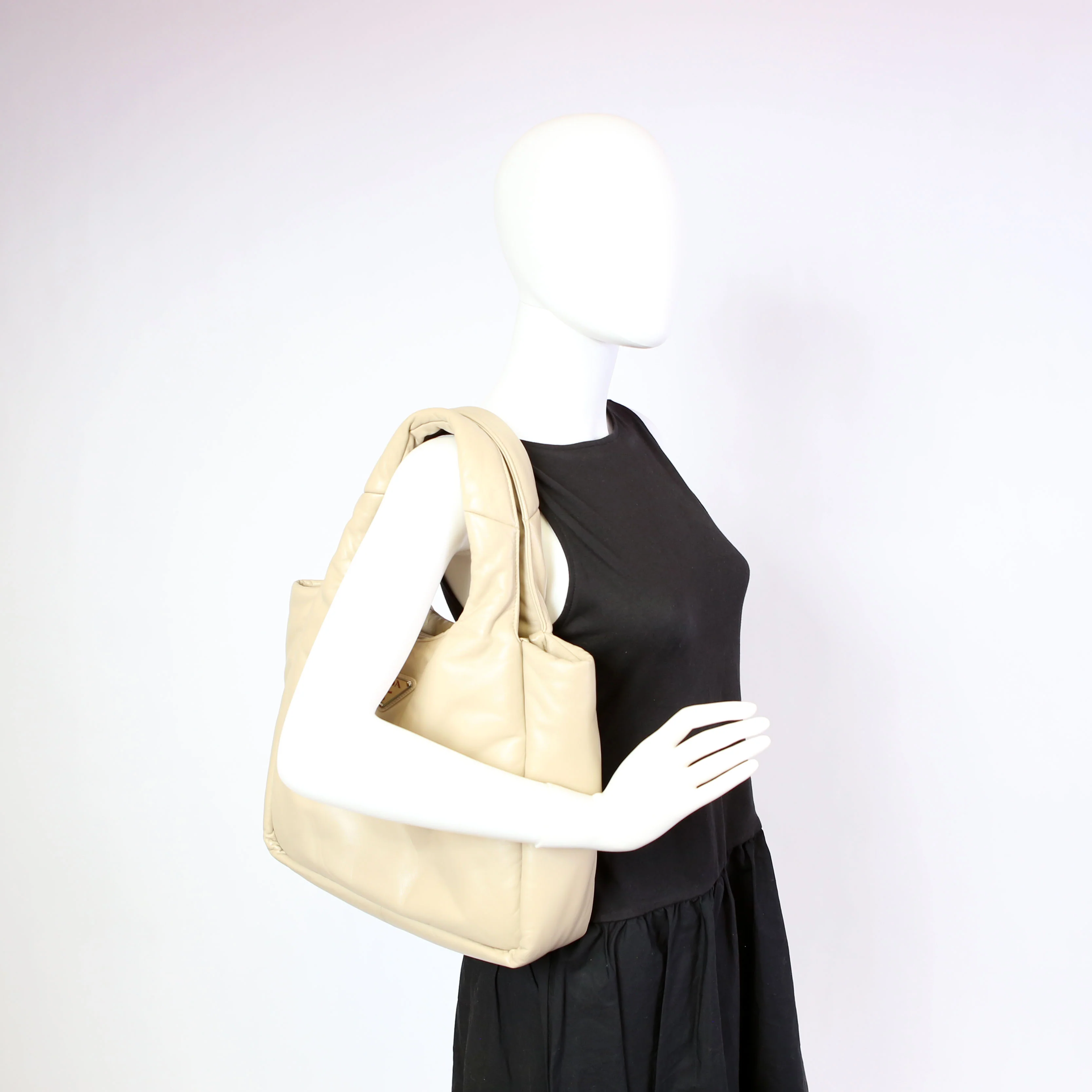 Padded Soft Nappa Tote Medium Beige - Image 12