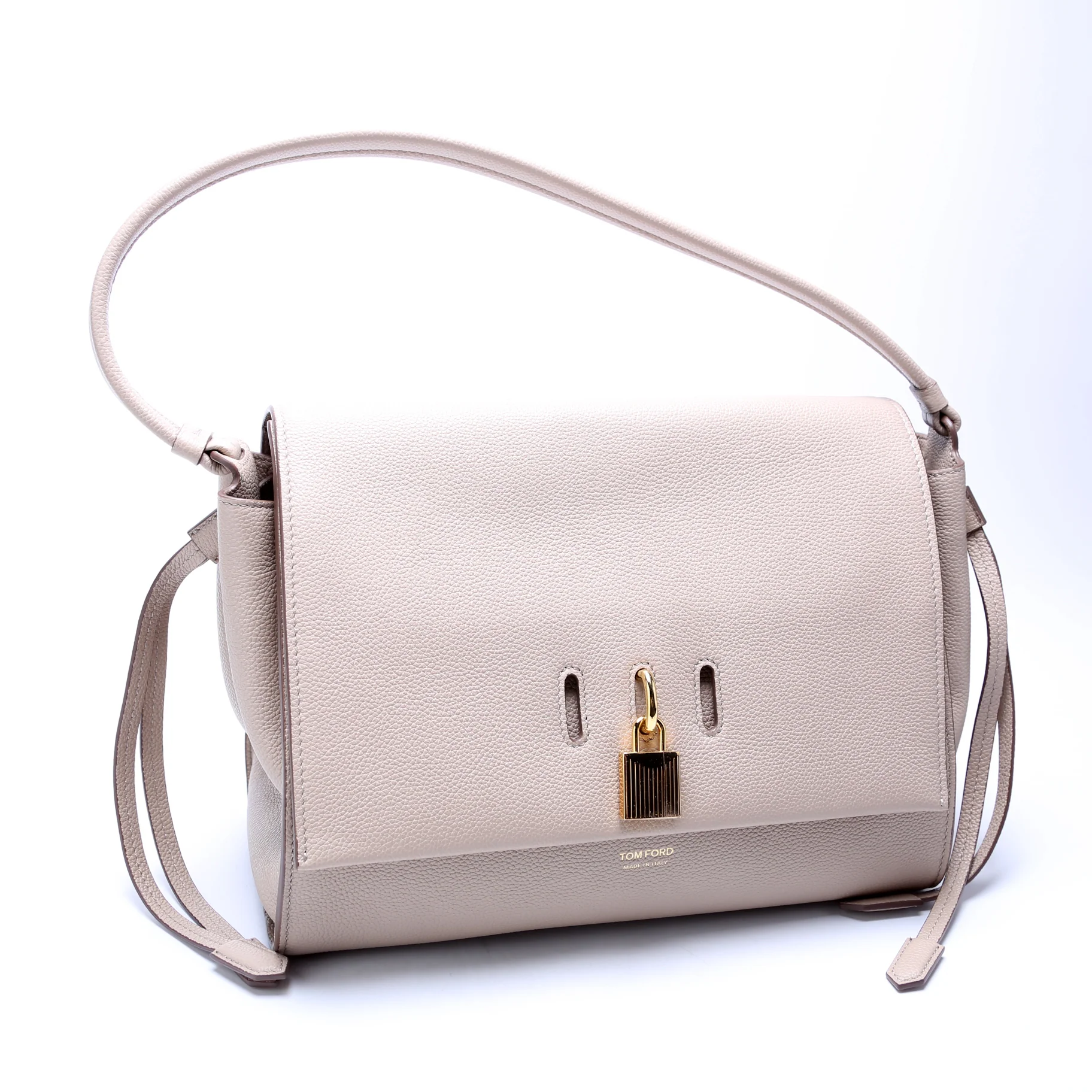 Padlock Medium Shoulder Flap Bag Grain Leather Beige - Image 2