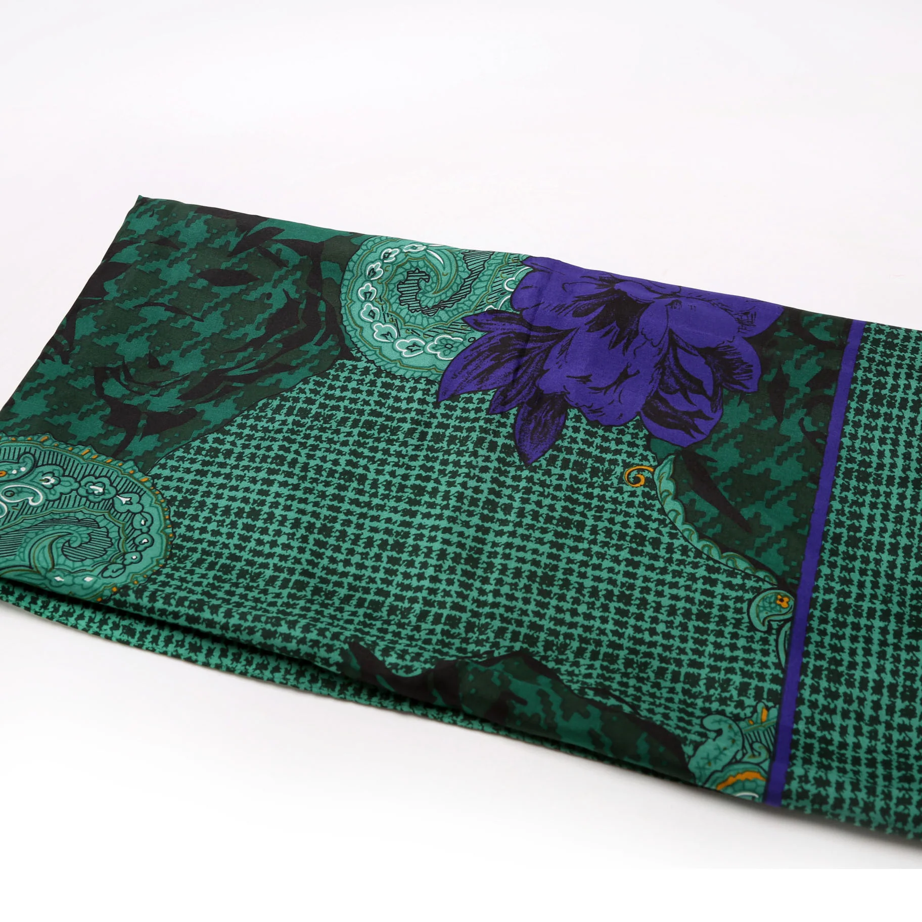 Paisley Floral Silk Vintage Scarf Green/Blue - Image 2
