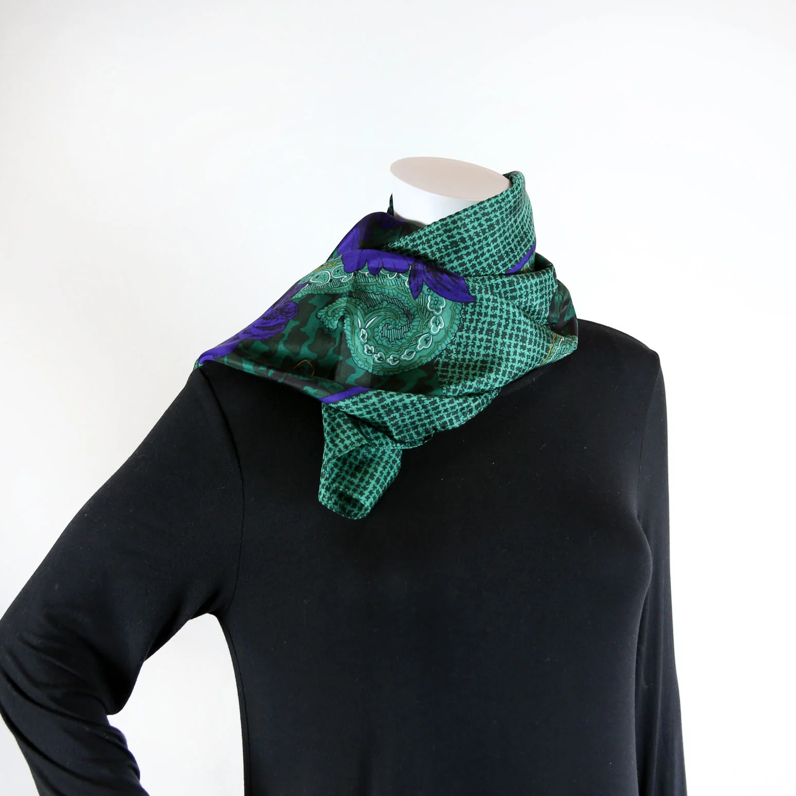 Paisley Floral Silk Vintage Scarf Green/Blue - Image 5
