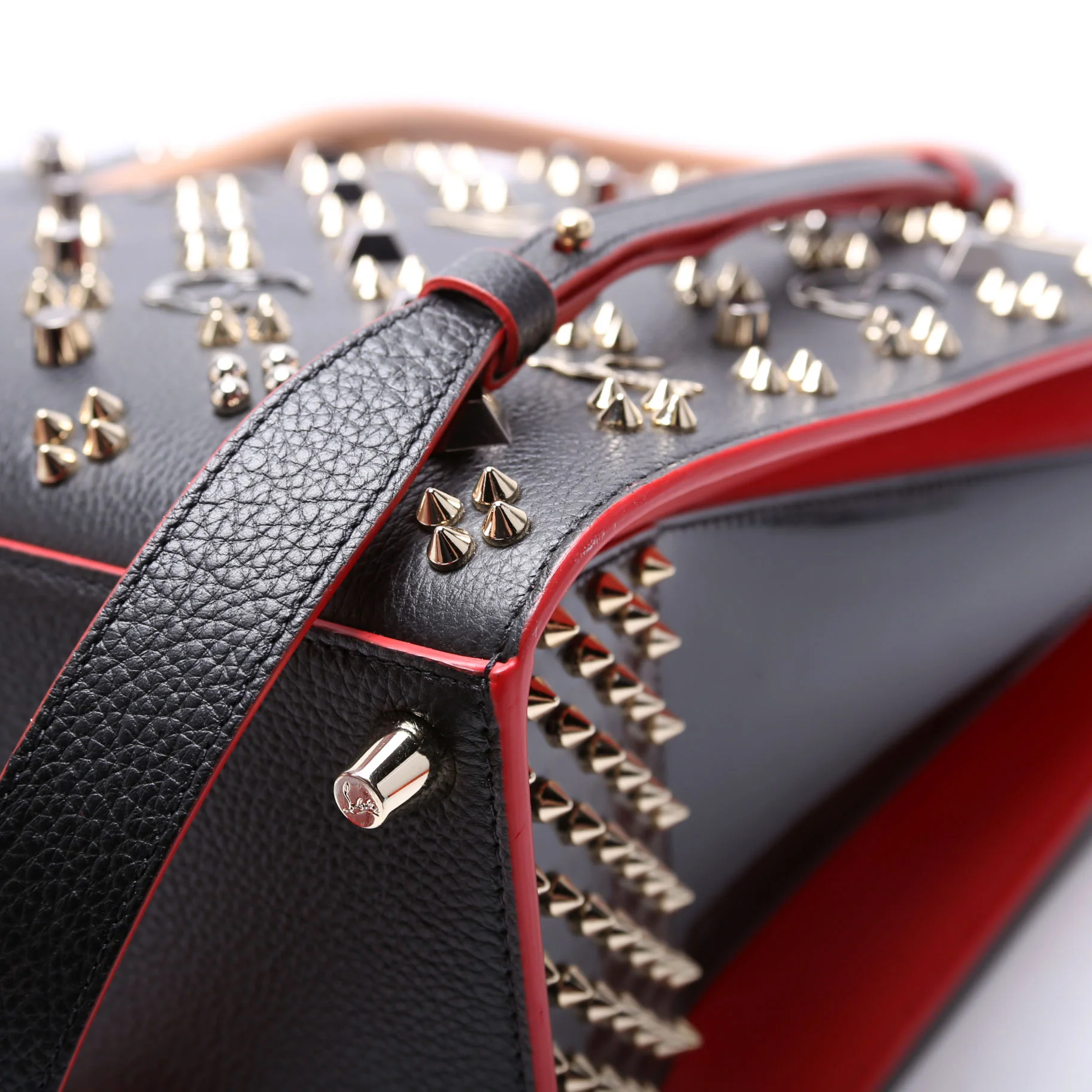Paloma Medium Satchel Calfskin Spikes Black/Red/Nude - Image 6