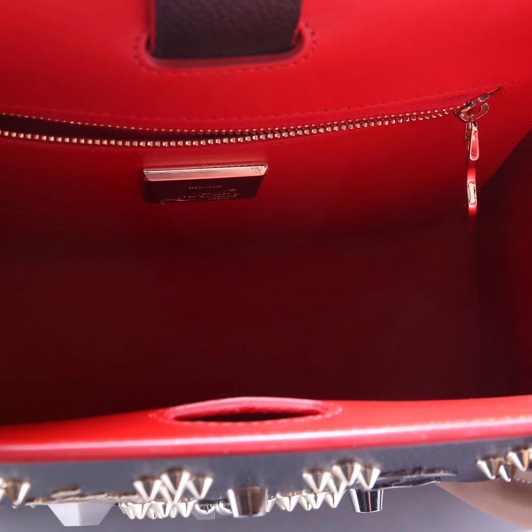 Paloma Medium Satchel Calfskin Spikes Black/Red/Nude - Image 8