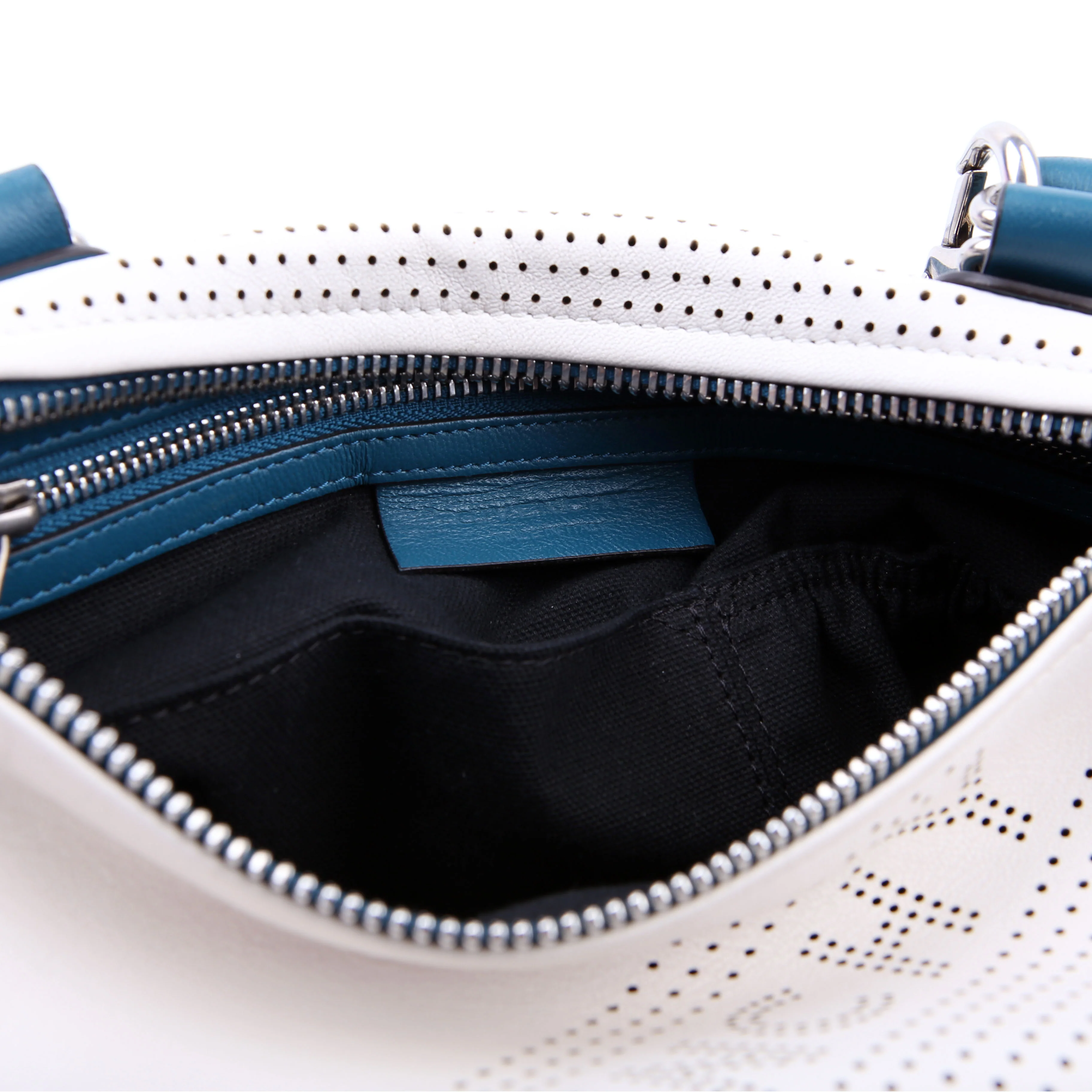 Pandora Perforated Lambskin Satchel Small White - Image 11