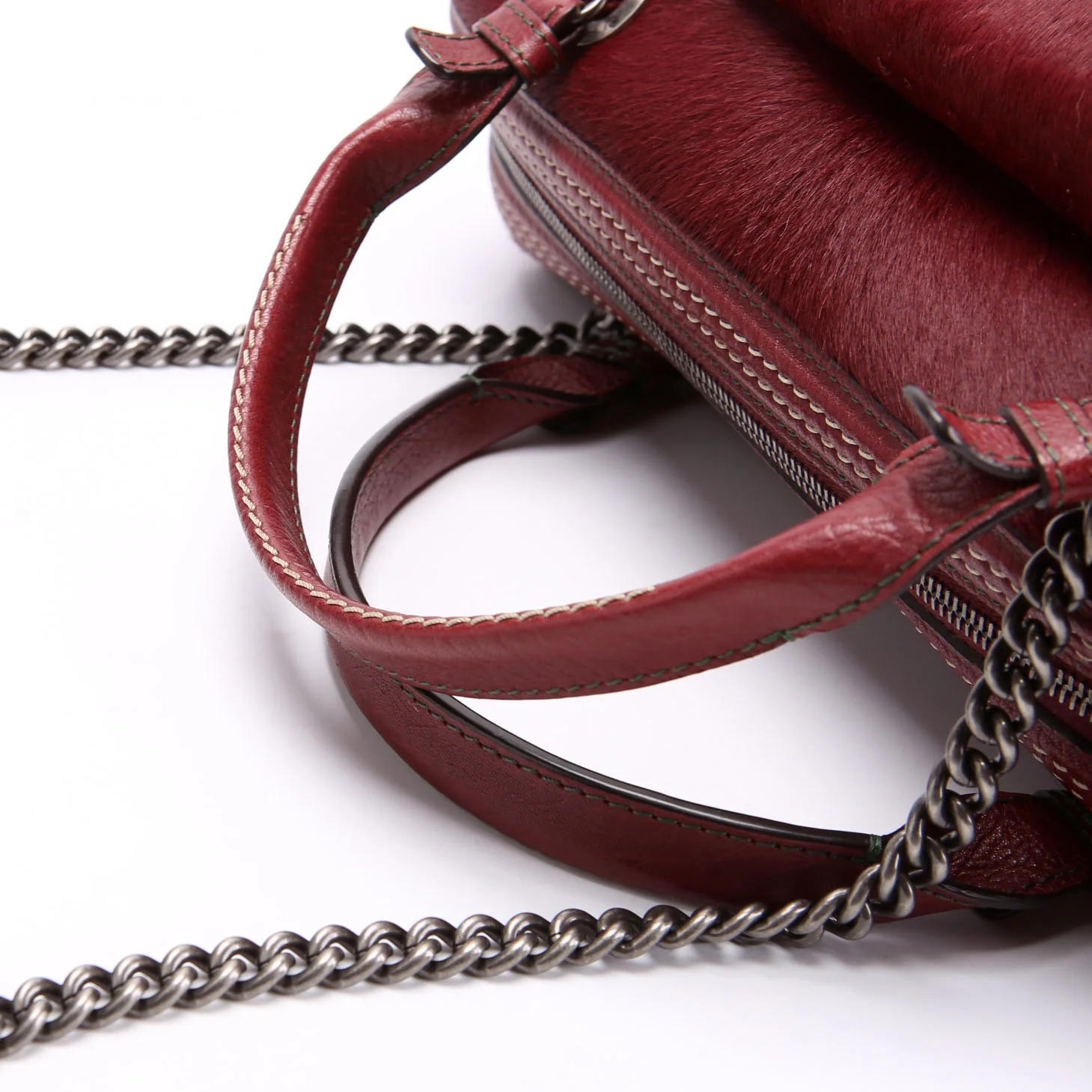 Paris Dallas Pony Hair/Leather Fringe Bowling Bag Burgundy - Image 6