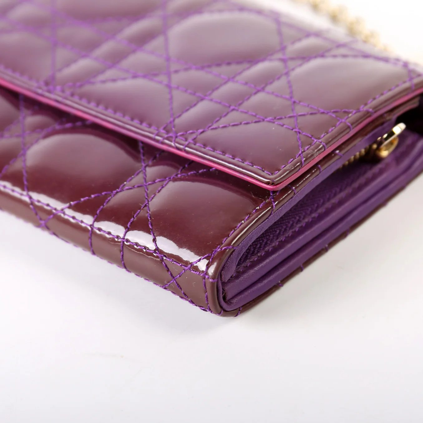 Patent Cannage Lady Dior Chain Wallet Purple - Image 7