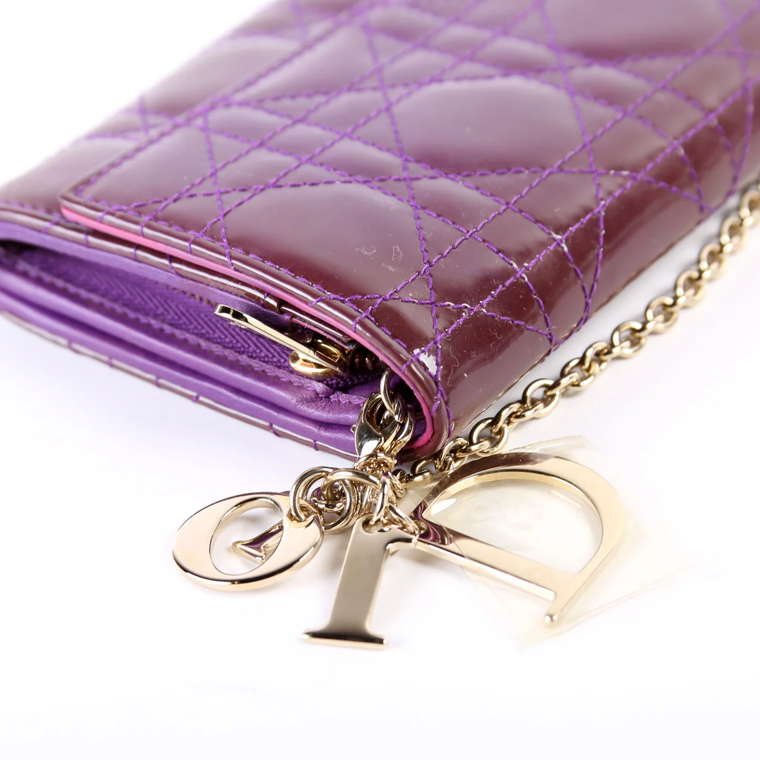 Patent Cannage Lady Dior Chain Wallet Purple - Image 8