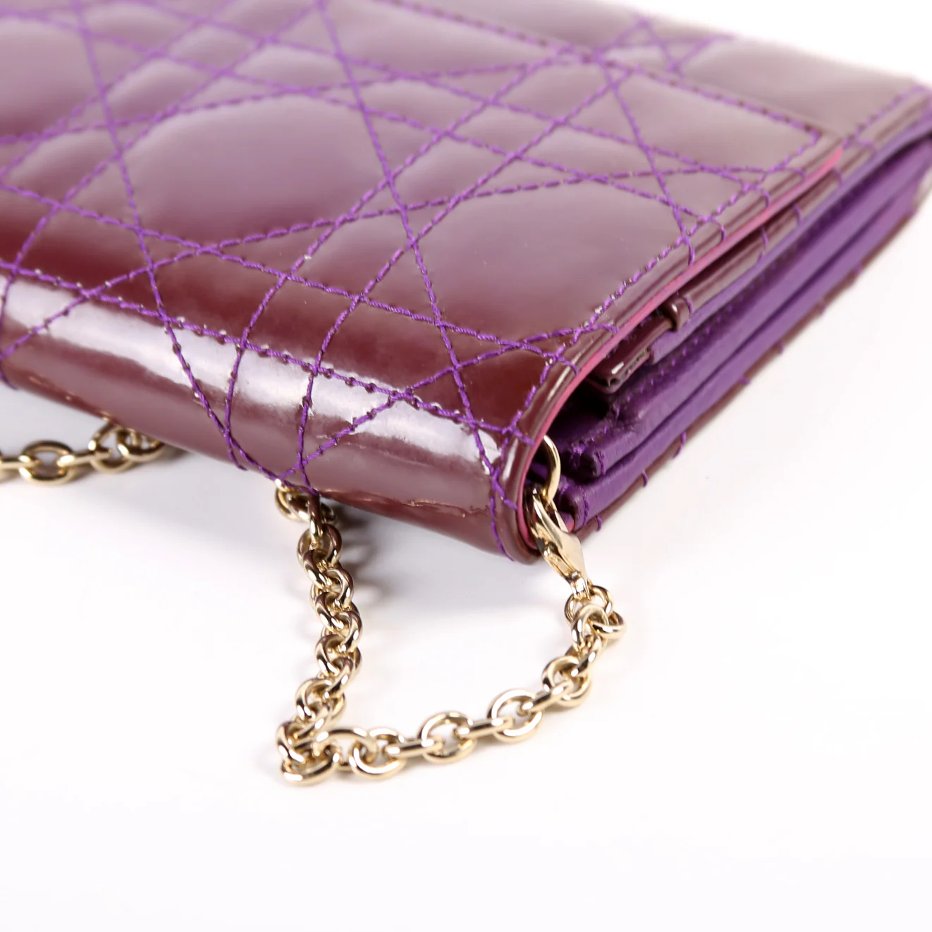 Patent Cannage Lady Dior Chain Wallet Purple - Image 9