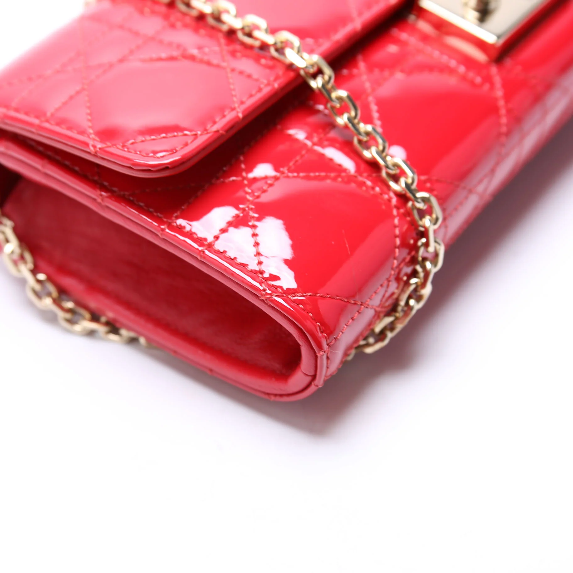 Patent Cannage Miss Dior Chain Wallet Red - Image 5