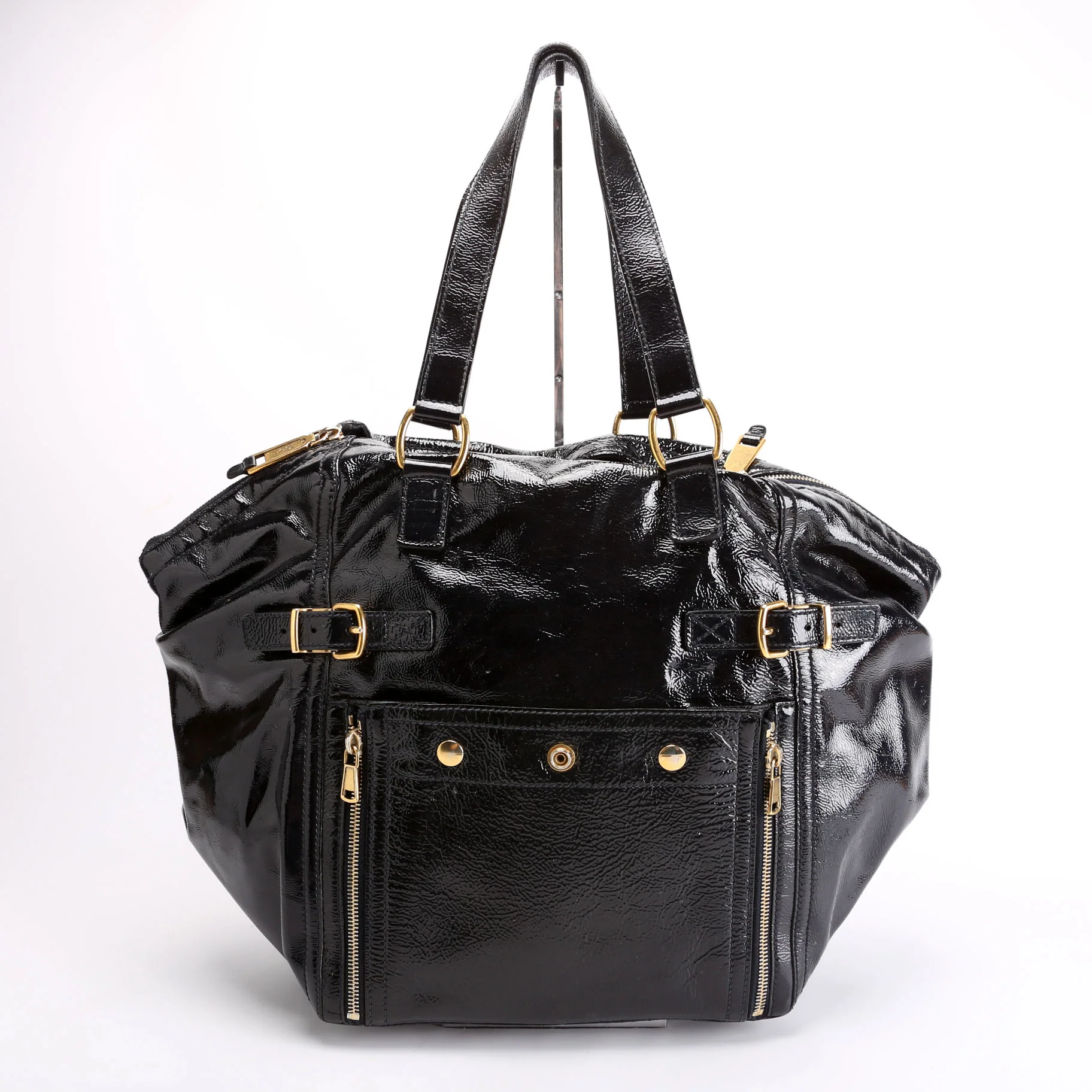 Patent Leather Rive Gauche Downtown Shoulder Bag Navy - Image 3