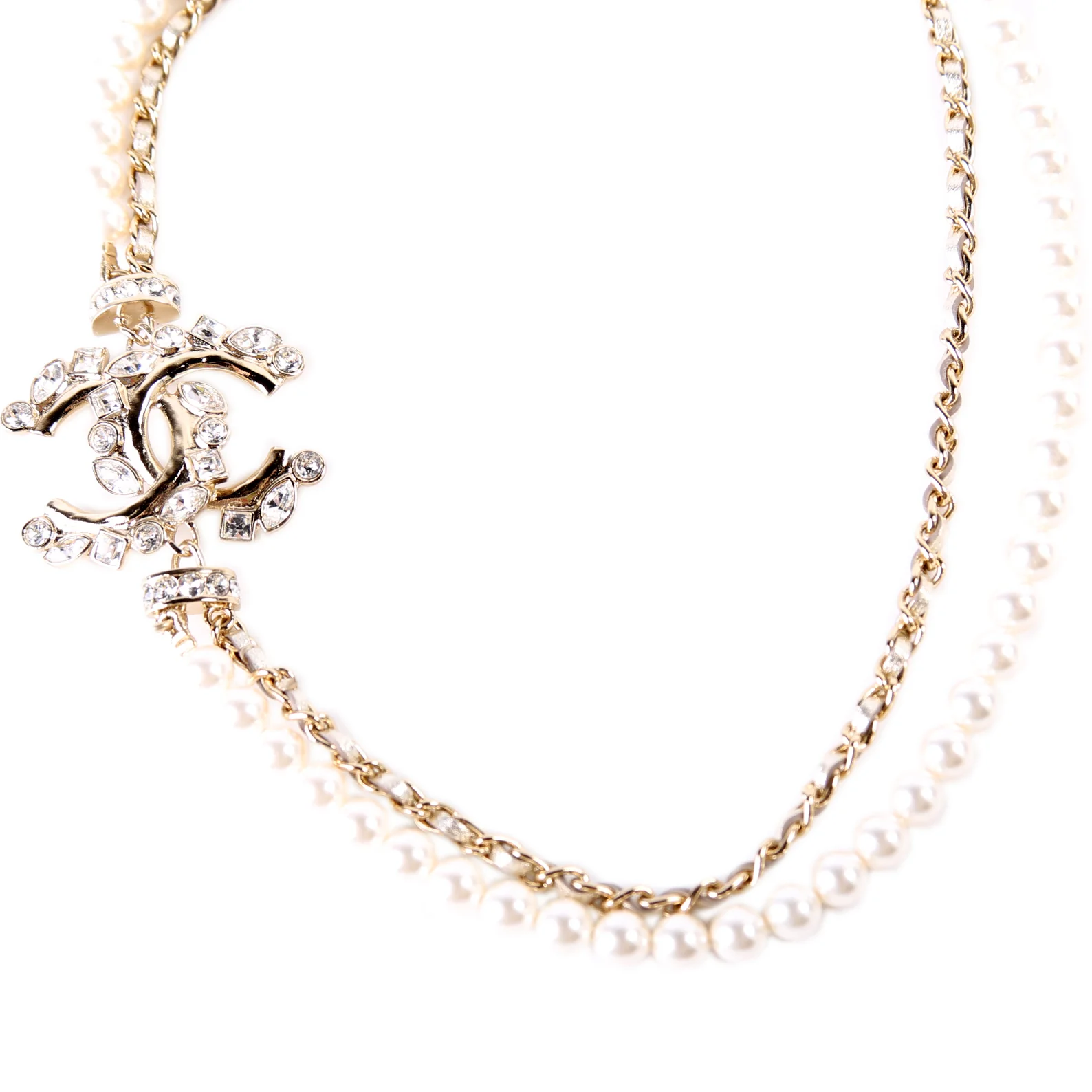 Pearl and Leather Crystal CC Necklace