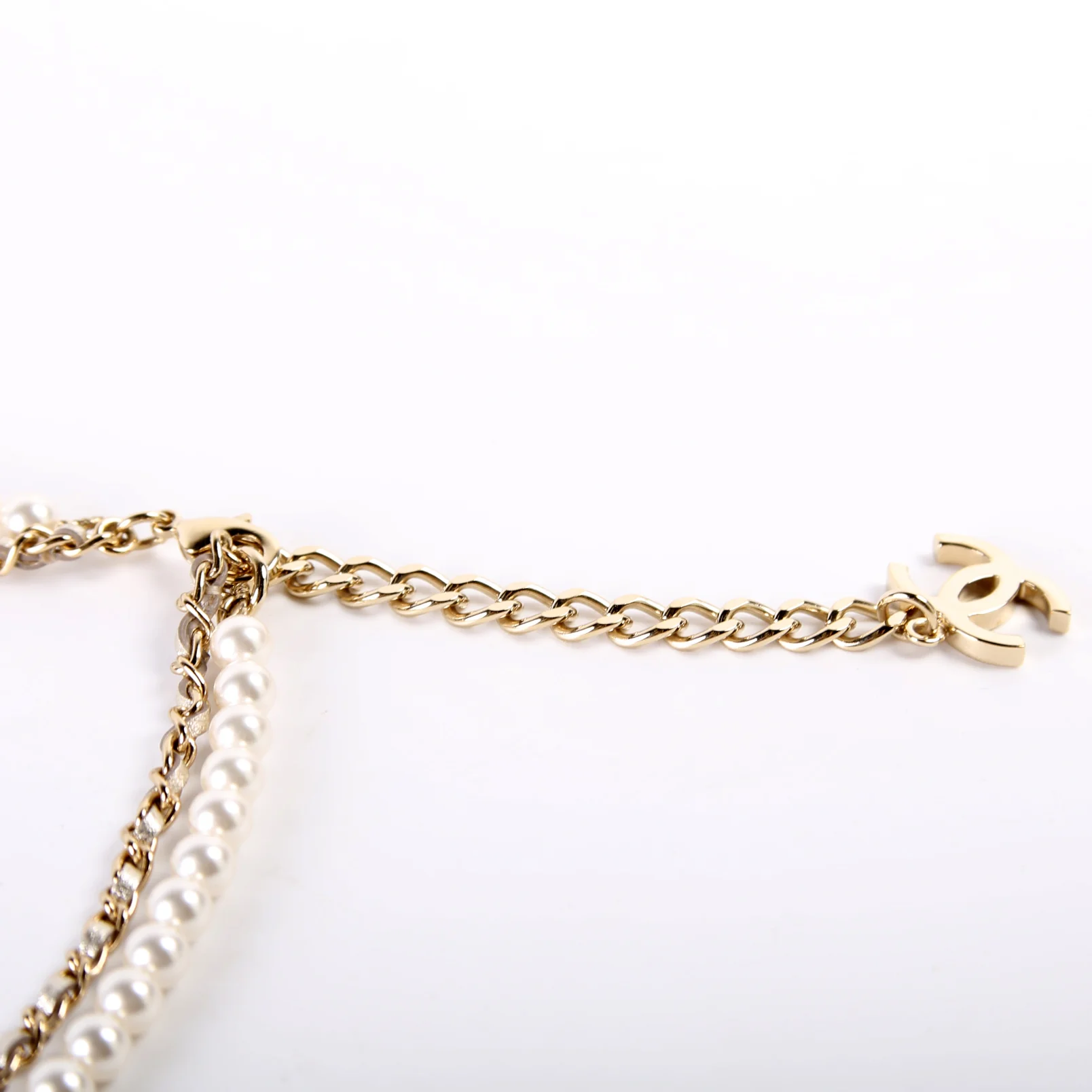 Pearl and Leather Crystal CC Necklace - Image 4