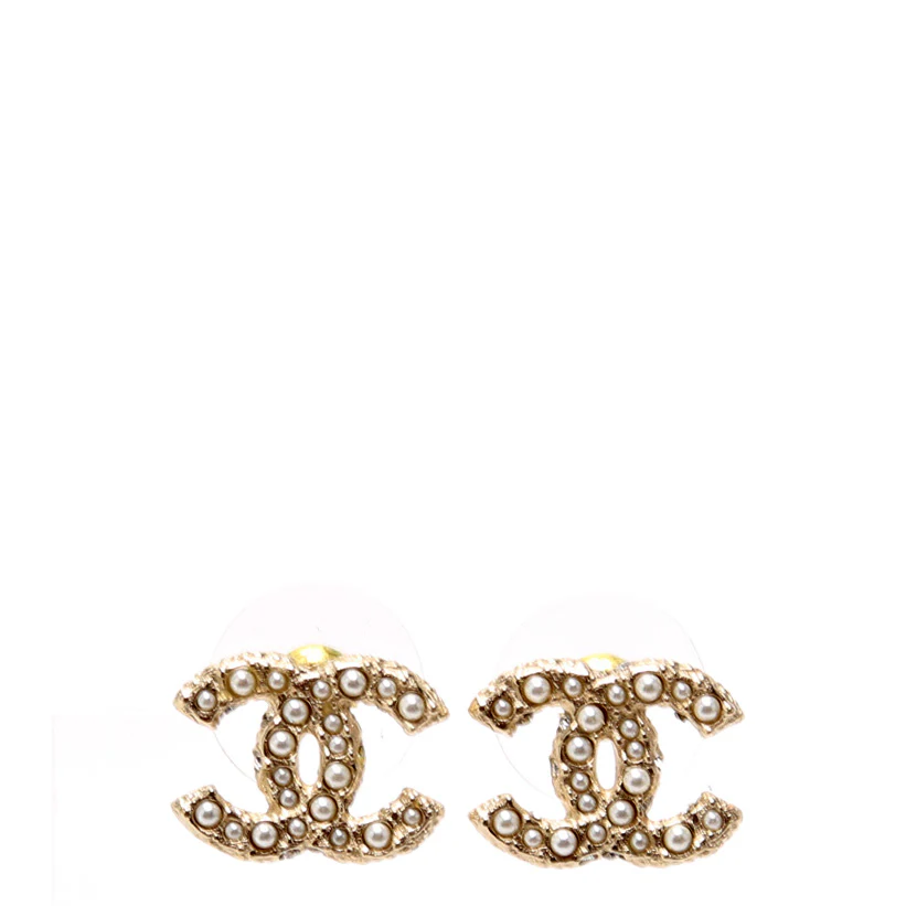 Pearl CC Stud Earrings Gold/Pearl