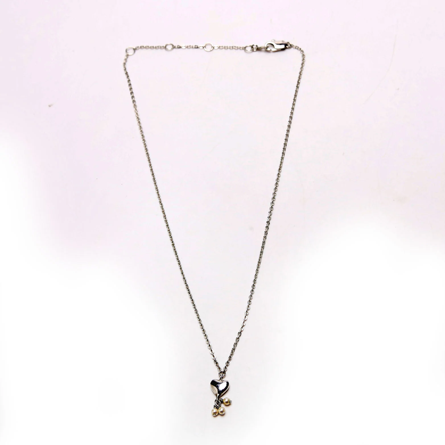 Pearl Drop Heart Pendant Necklace Silver/Pearl - Image 2