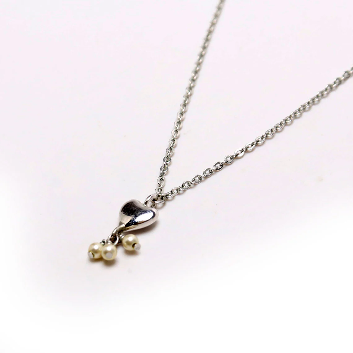 Pearl Drop Heart Pendant Necklace Silver/Pearl - Image 4