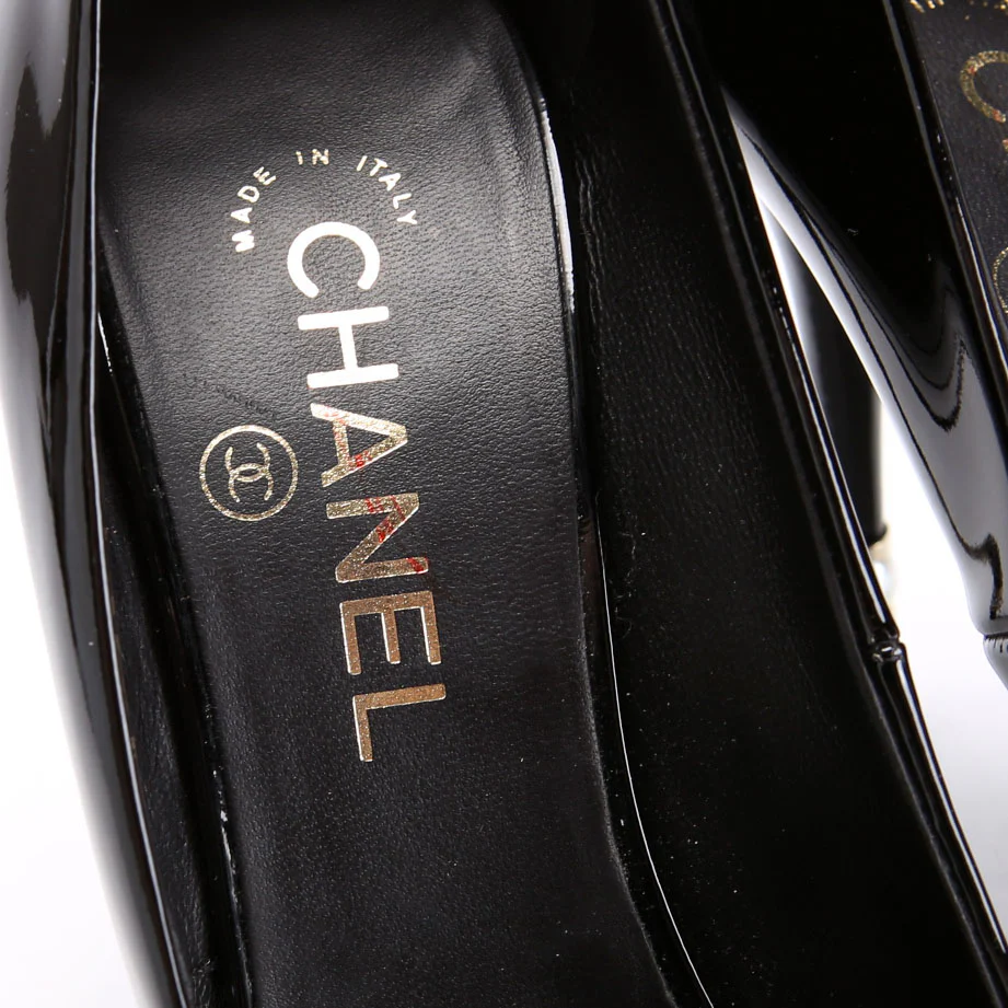 Peep Toe Patent Pearl Pumps Size 39 Black - Image 5