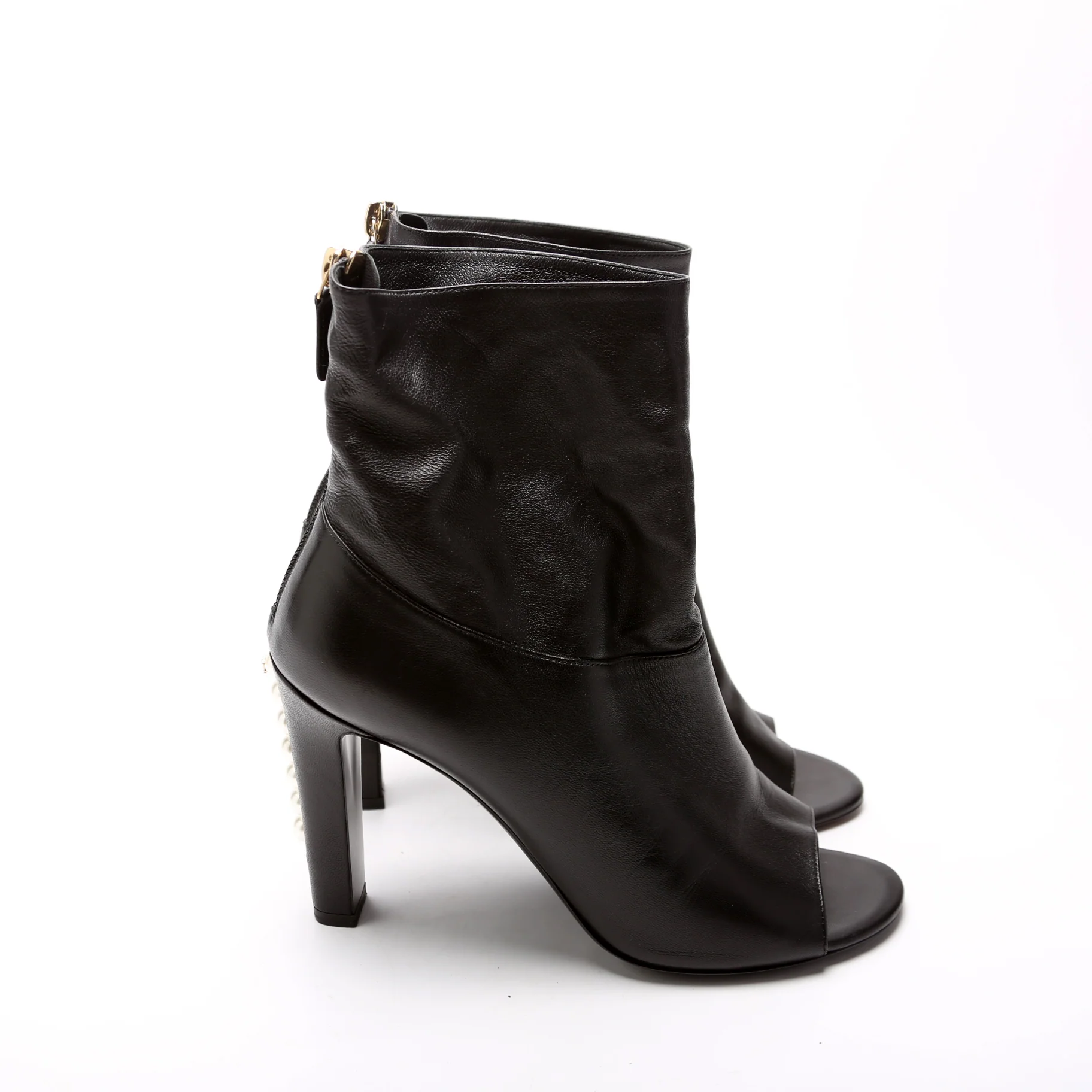 Peep Toe Pearl Heel Booties Size 37.5 - Image 3