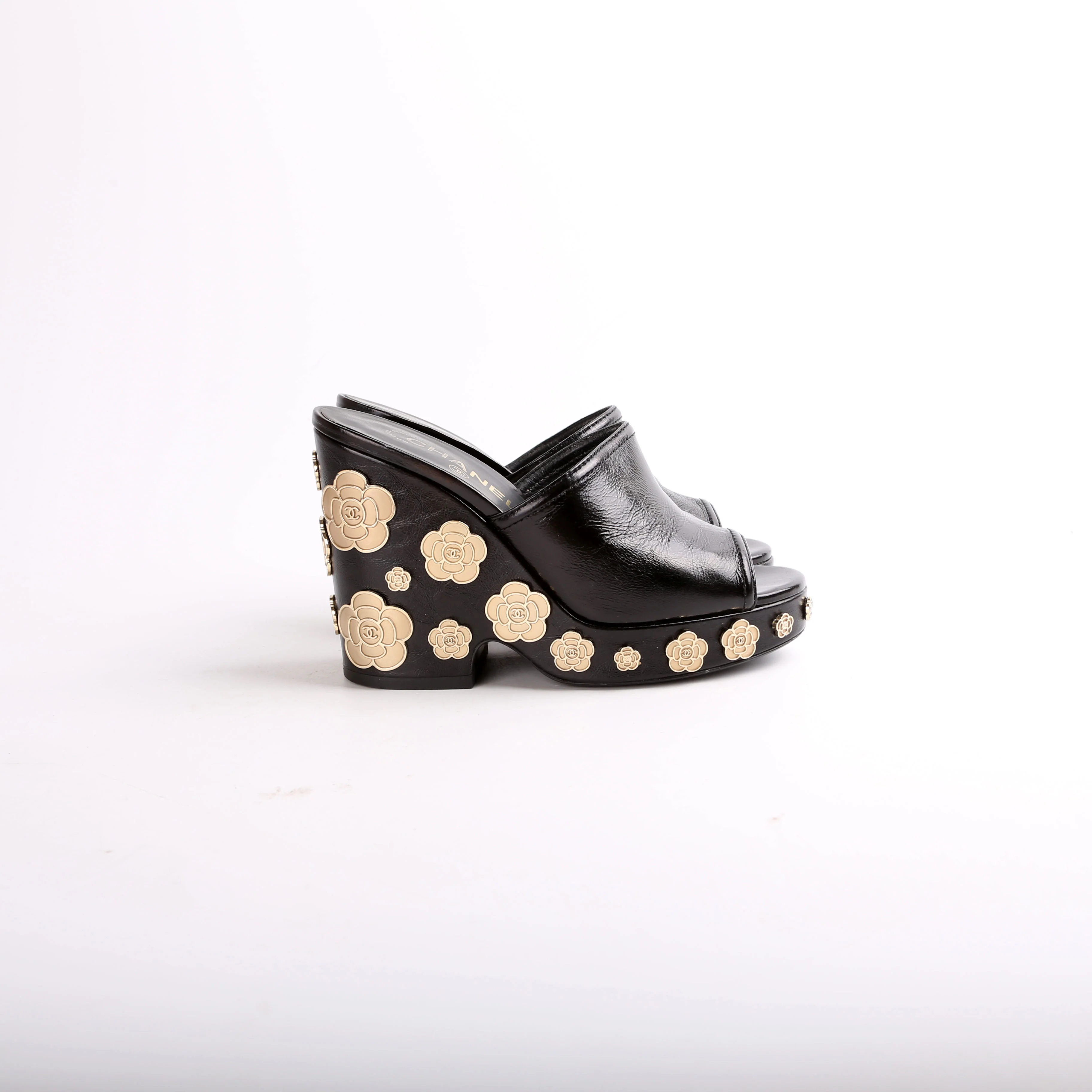 Peep Toe Platform Camellia Mules Size 35.5 - Image 4
