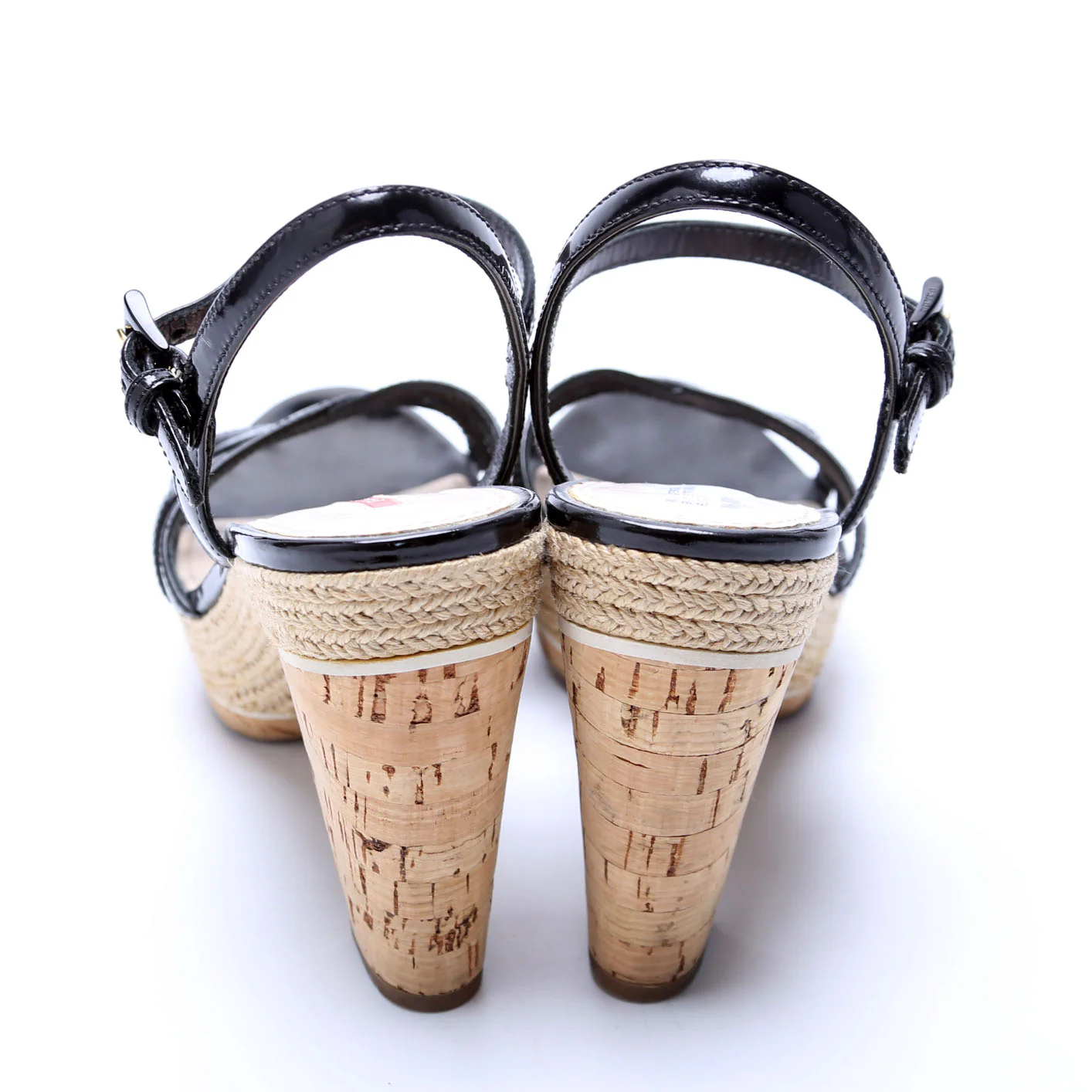 Platform Cork Espadrille Patent Sandal Heels Size 38 Black - Image 4