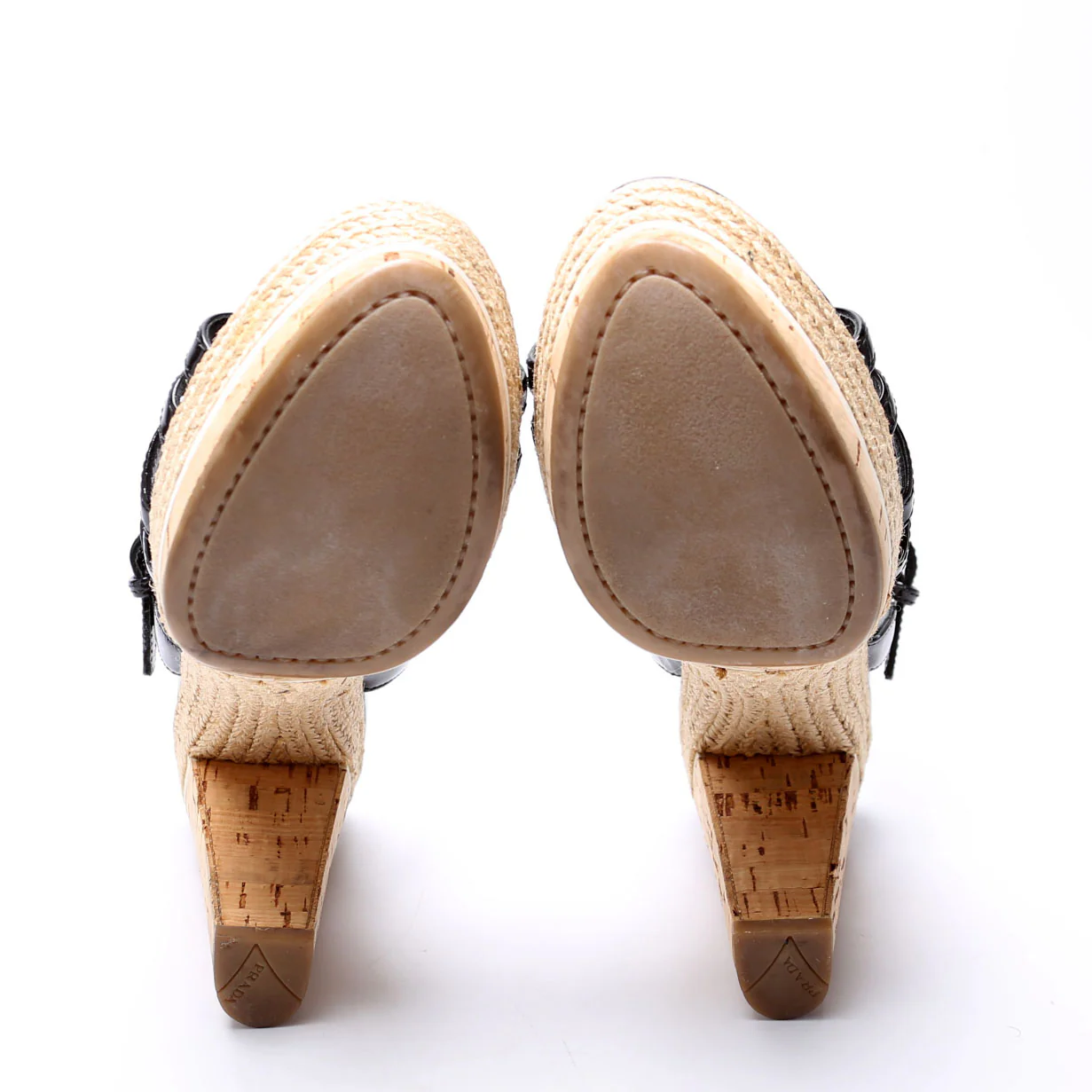 Platform Cork Espadrille Patent Sandal Heels Size 38 Black - Image 5